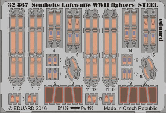 Eduard 32867 1/32 Aircraft- Luftwaffe Steel Fighter WWII Seatbelts (Painted)
