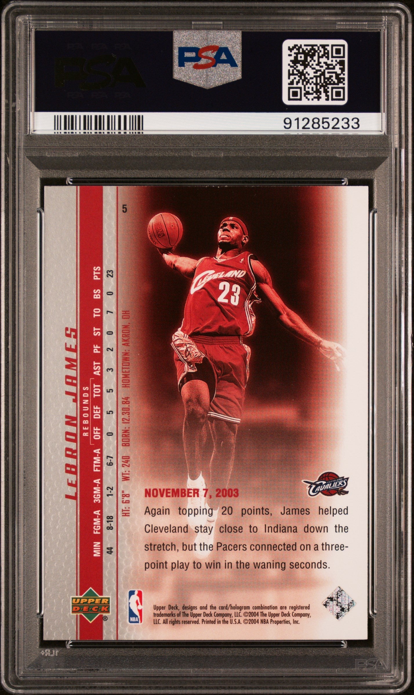 Graded 2003-04 Upper Deck UD LeBron James #5 Phenomenal Beginning Rookie RC Basketball Card PSA 10 Gem Mint