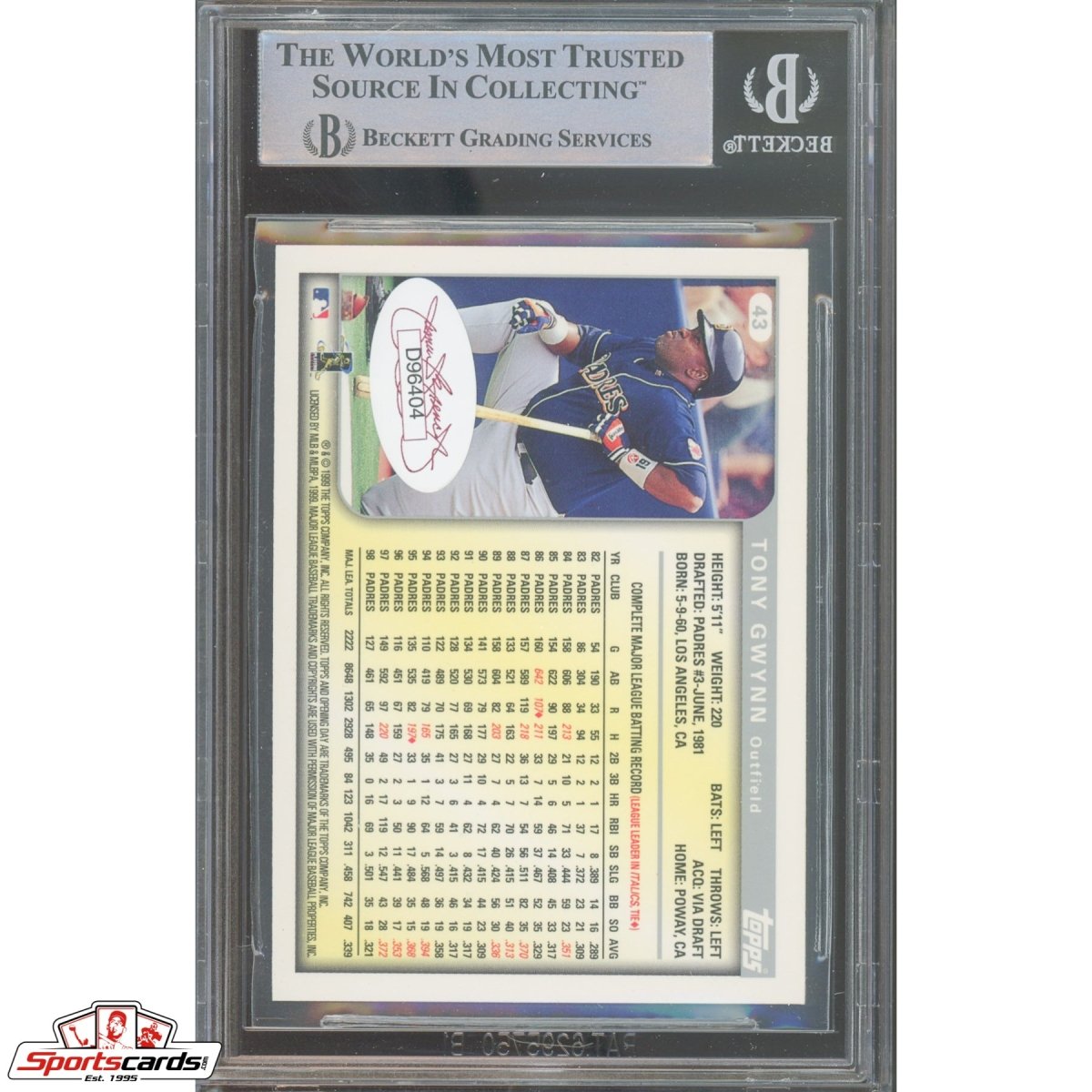1999 Topps Opening Day #43 Tony Gwynn Signed Auto Beckett BAS Padres