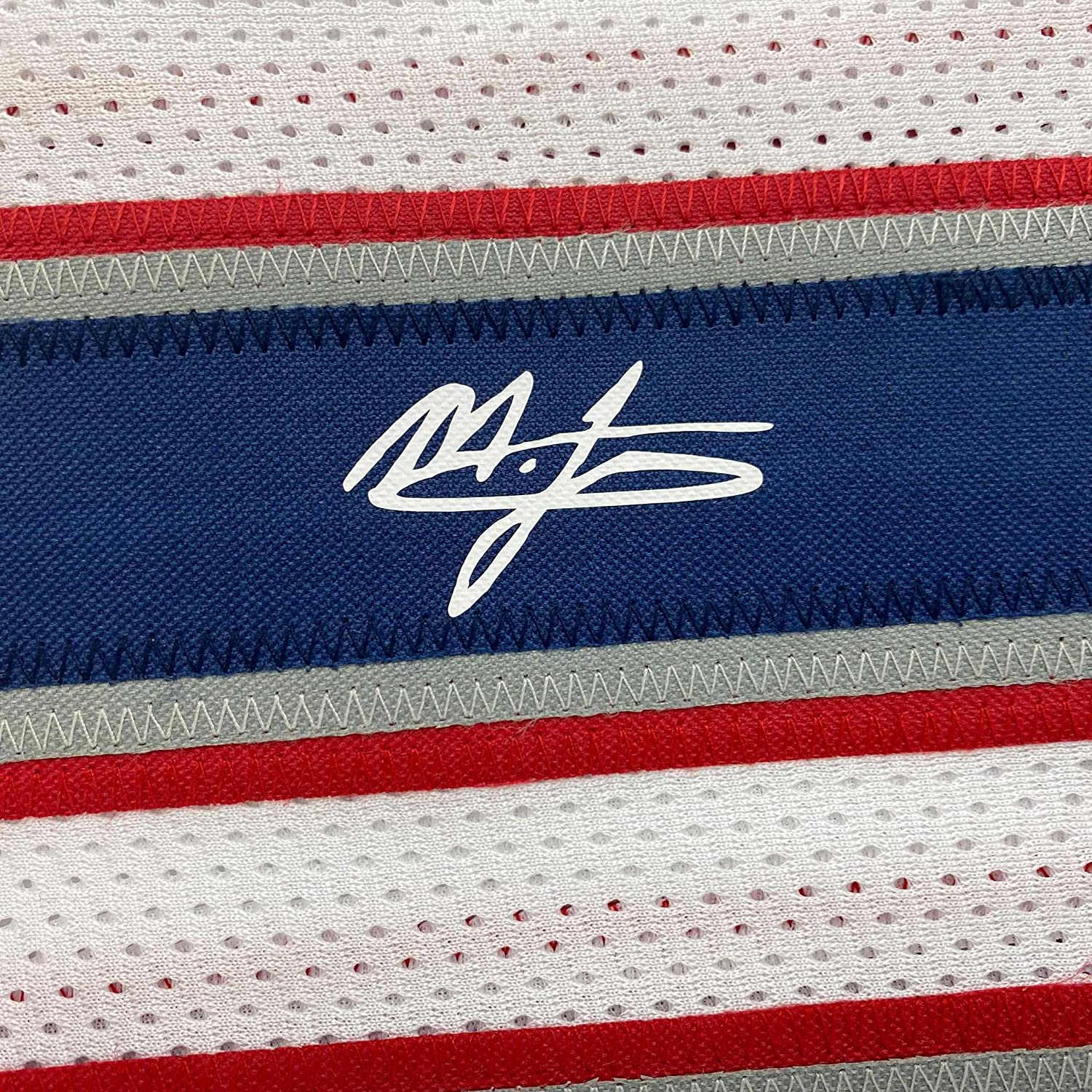 Framed Facsimile Autographed Mac Jones 35x39 New England White Reprint Laser Auto Football Jersey