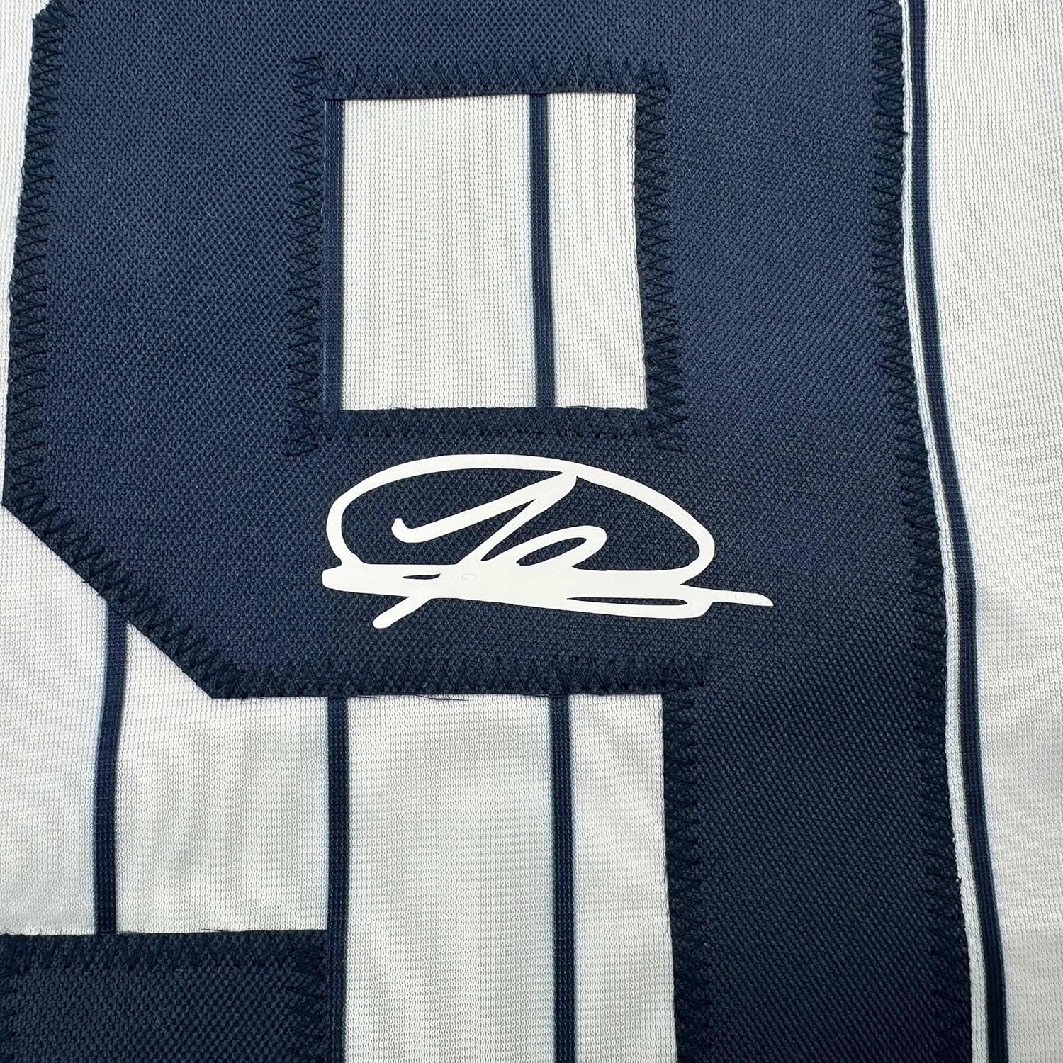 Framed Facsimile Autographed Jasson Dominguez 35x39 New York Pinstripe Reprint Laser Auto Baseball Jersey