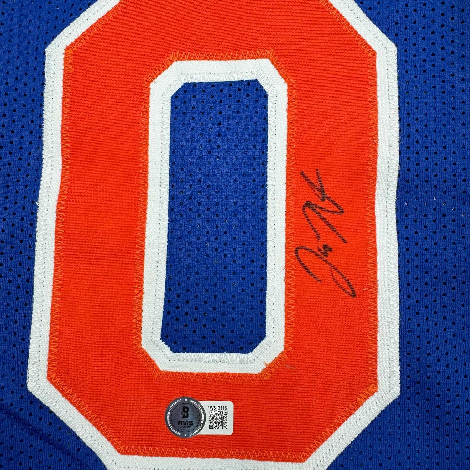 Framed Autographed/Signed Donte Divincenzo 35x39 New York Blue Basketball Jersey Beckett BAS COA