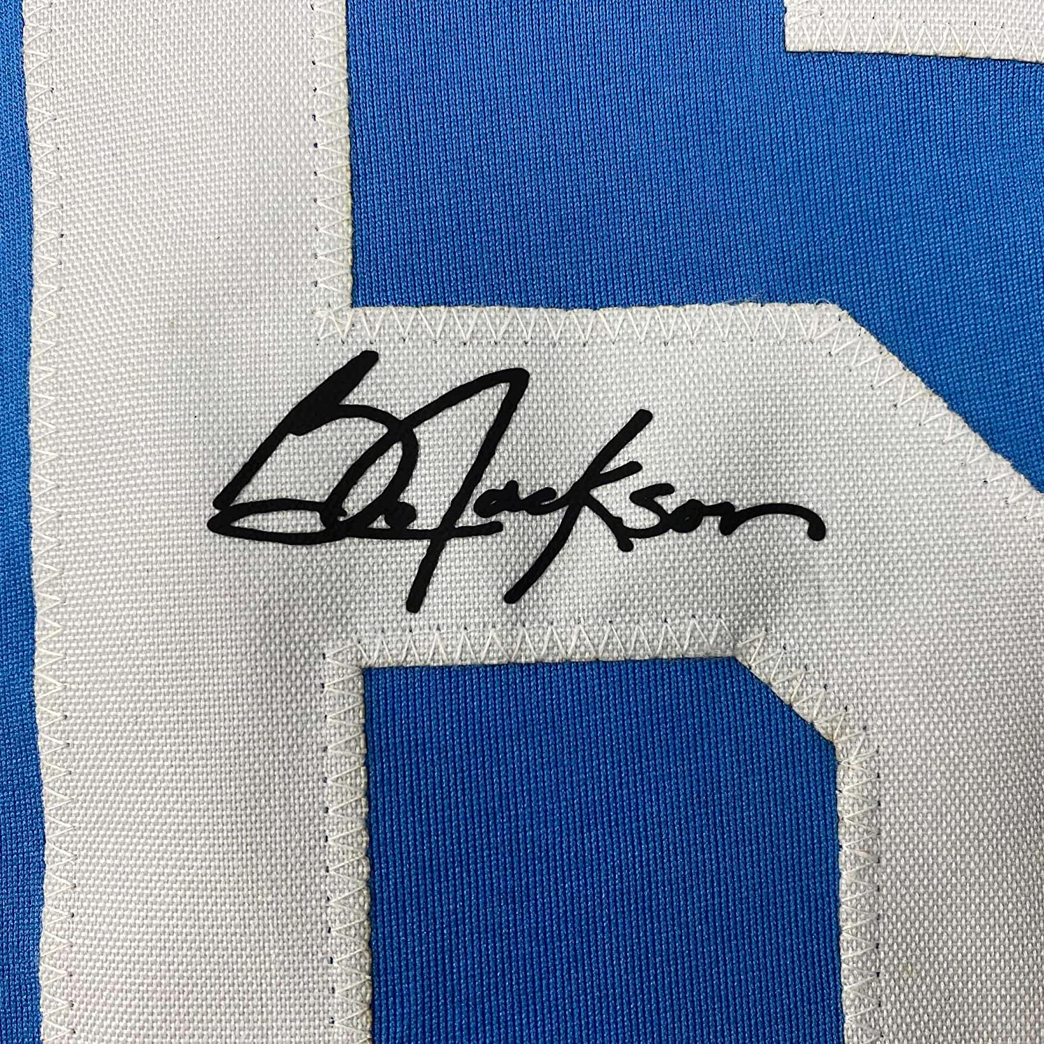 Framed Facsimile Autographed Bo Jackson 35x39 Kansas City Blue Reprint Laser Auto Baseball Jersey