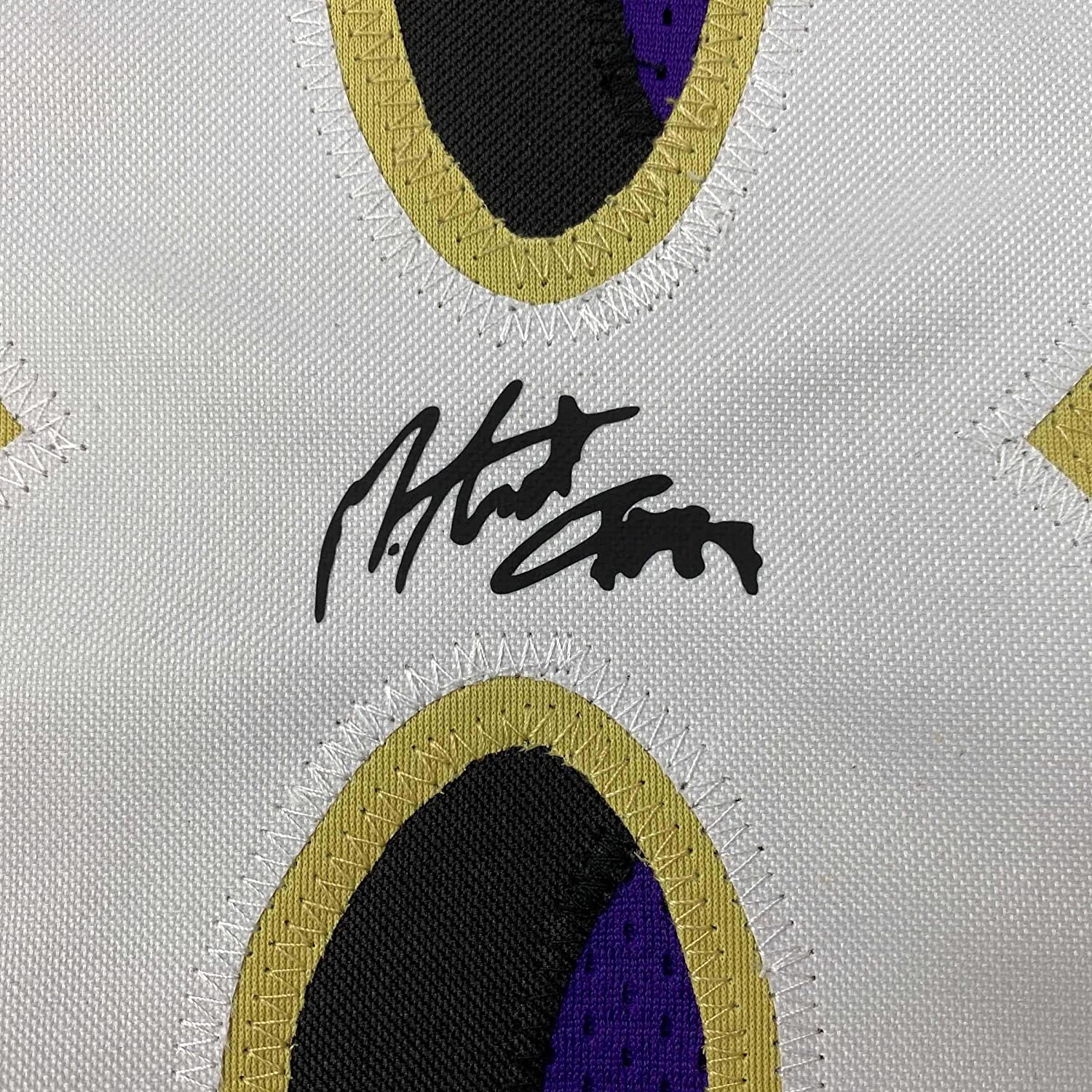 Framed Facsimile Autographed Mark Andrews 35x39 Baltimore Purple Reprint Laser Auto Football Jersey