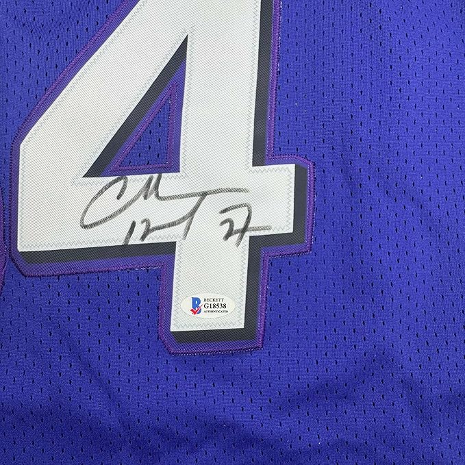 Framed Autographed/Signed Charles Barkley 35x39 Phoenix Purple Basketball Jersey Beckett BAS COA