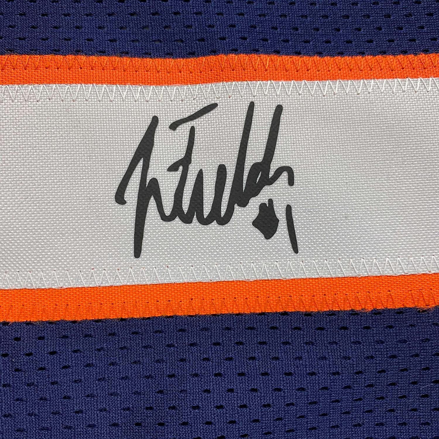 Framed Facsimile Autographed Justin Fields 35x39 Chicago Blue Reprint Laser Auto Football Jersey