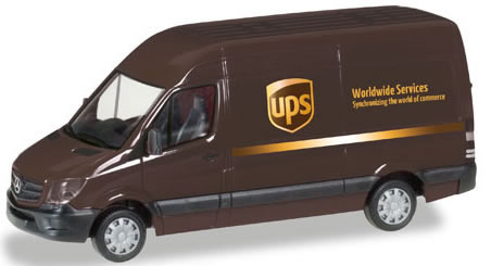 Herpa 93408 HO Scale Mercedes-Benz Sprinter Cargo Van w/High Roof - Assembled -- UPS (brown, gray, yellow)