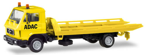 Herpa 94191 HO Scale MAN G 90 Flatbed Wrecker - Assembled -- ADAC (yellow, black, German Lettering)