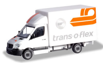Herpa 94542 HO Scale Mercedes-Benz Box-Body Sprinter Delivery Truck - Assembled -- Trans-O-Flex (white, orange, gray)