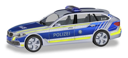 Herpa 94603 HO Scale BMW 5-Series Station Wagon - Assembled -- Police (blue, silver, yellow, German Lettering)