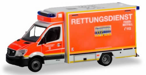 Herpa 94627 HO Scale Mercedes-Benz Sprinter Box-Body Van Ambulance - Assembled -- First Responder (orange, white, German Lettering)