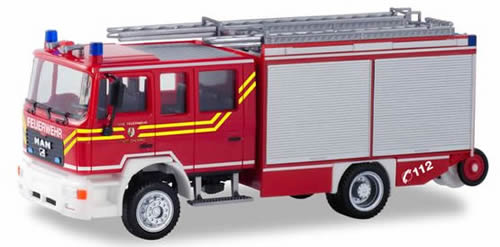 Herpa 94740 HO Scale MAN M2000 LF 16 Fire Truck - Assembled -- Fire Department (red, yellow, silver, German Lettering)