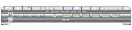 Walthers Proto 14450 HO Scale 85' Pullman-Standard 36-Seat Diner - Ready-to-Run - Lighted -- Santa Fe #61 (Business Train, Real Metal Finish)