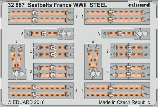 Eduard 32887 1/32 Aircraft- France Steel WWII Seatbelts (Painted)
