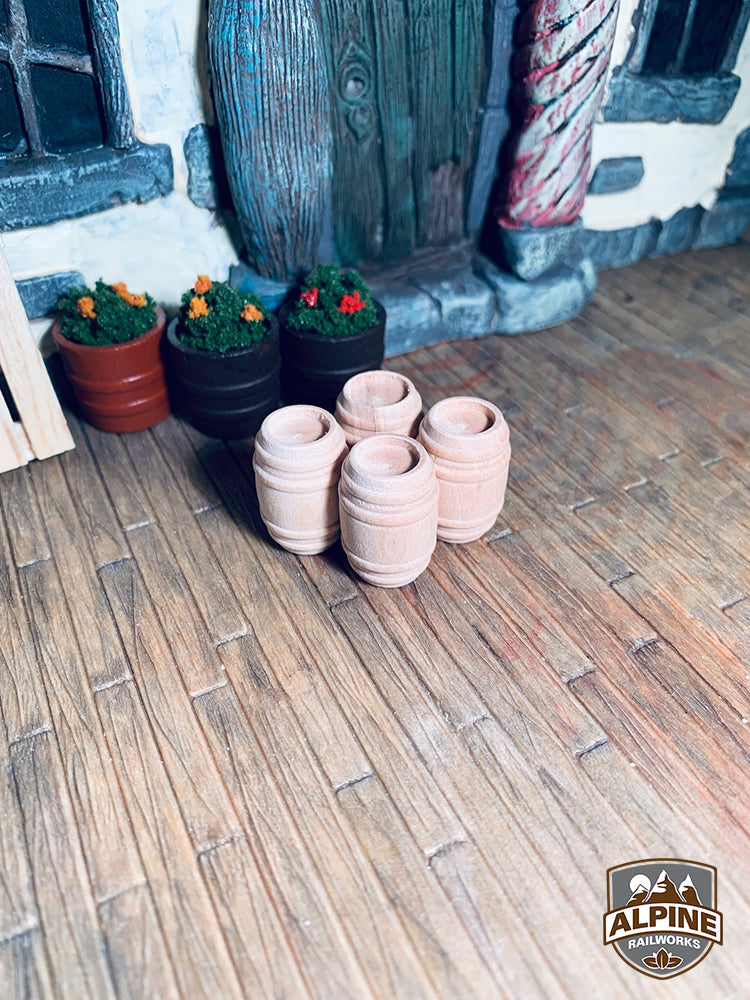 Alpine Railworks 1042 G Scale Unpainted Small Barrels (4)