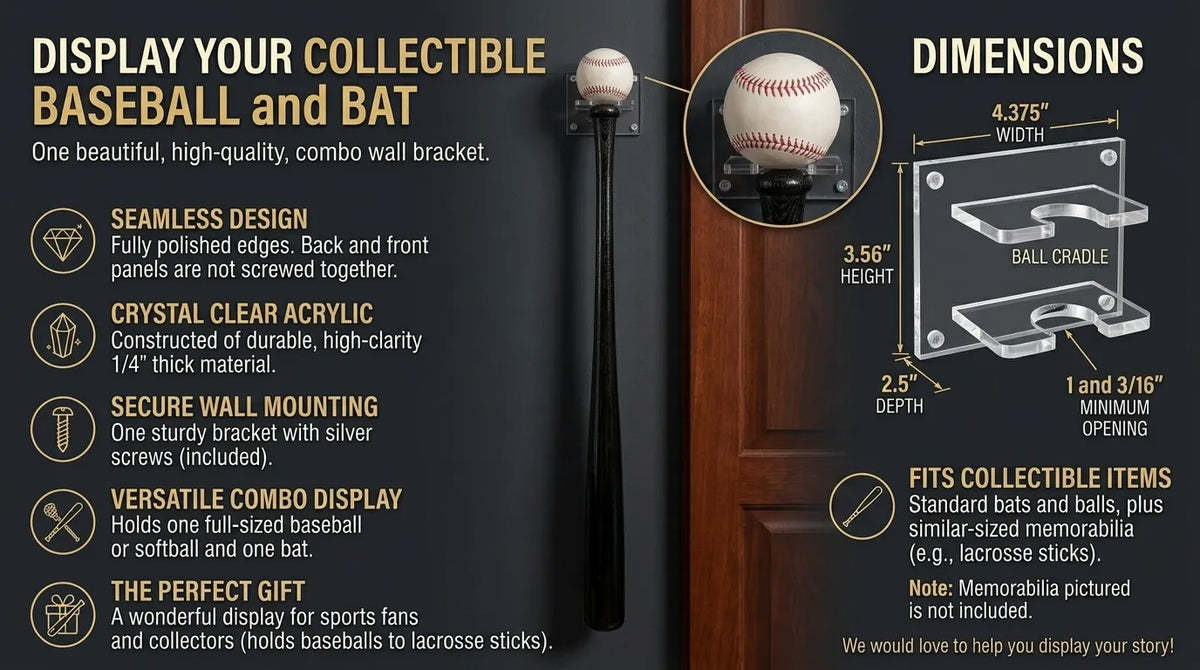 Acrylic Baseball Bat Wall Mounts Brackets – Clear, Baseball Bat Hanger