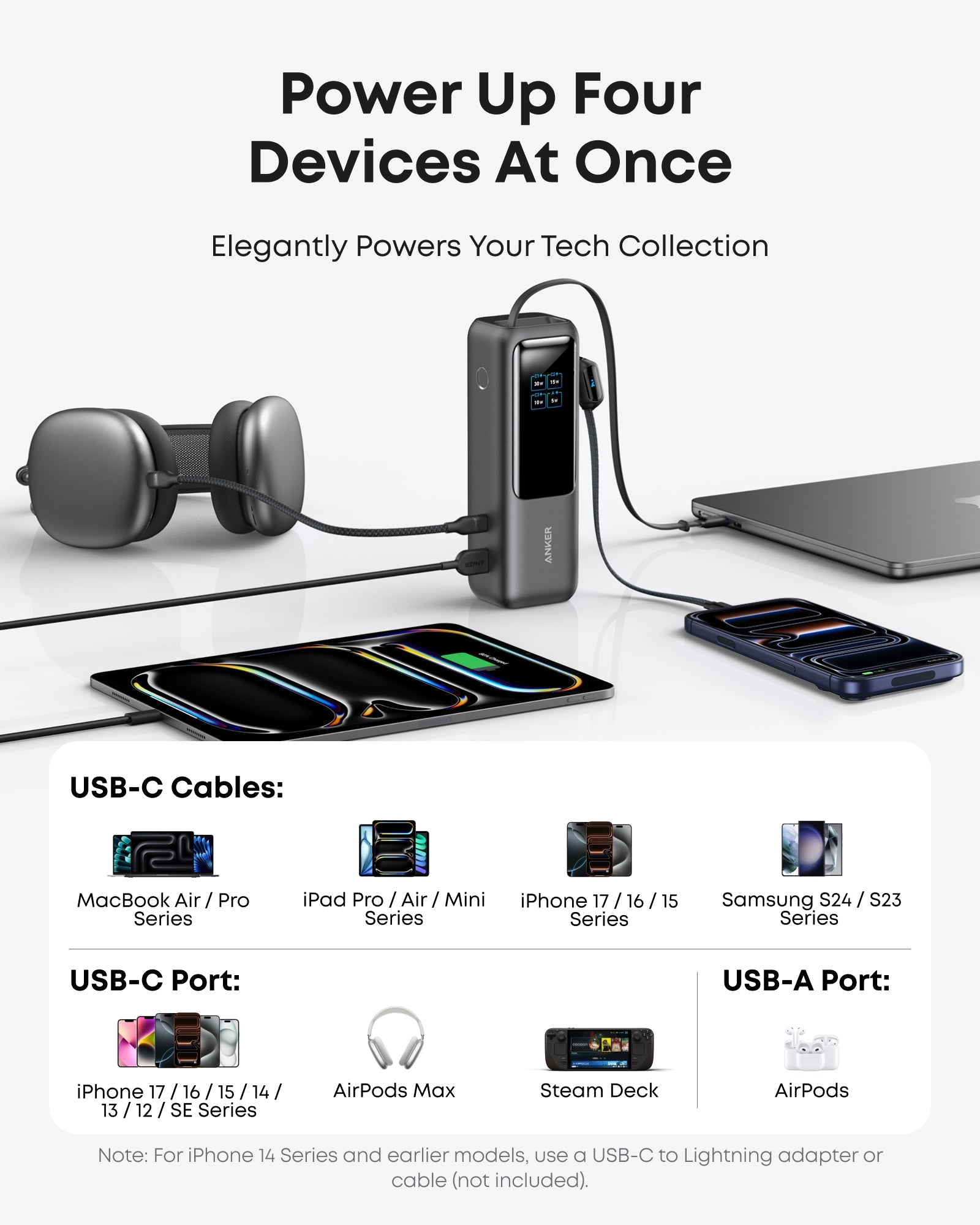 Anker Laptop Power Bank (25K, 165W, Built-In and Retractable Cables)