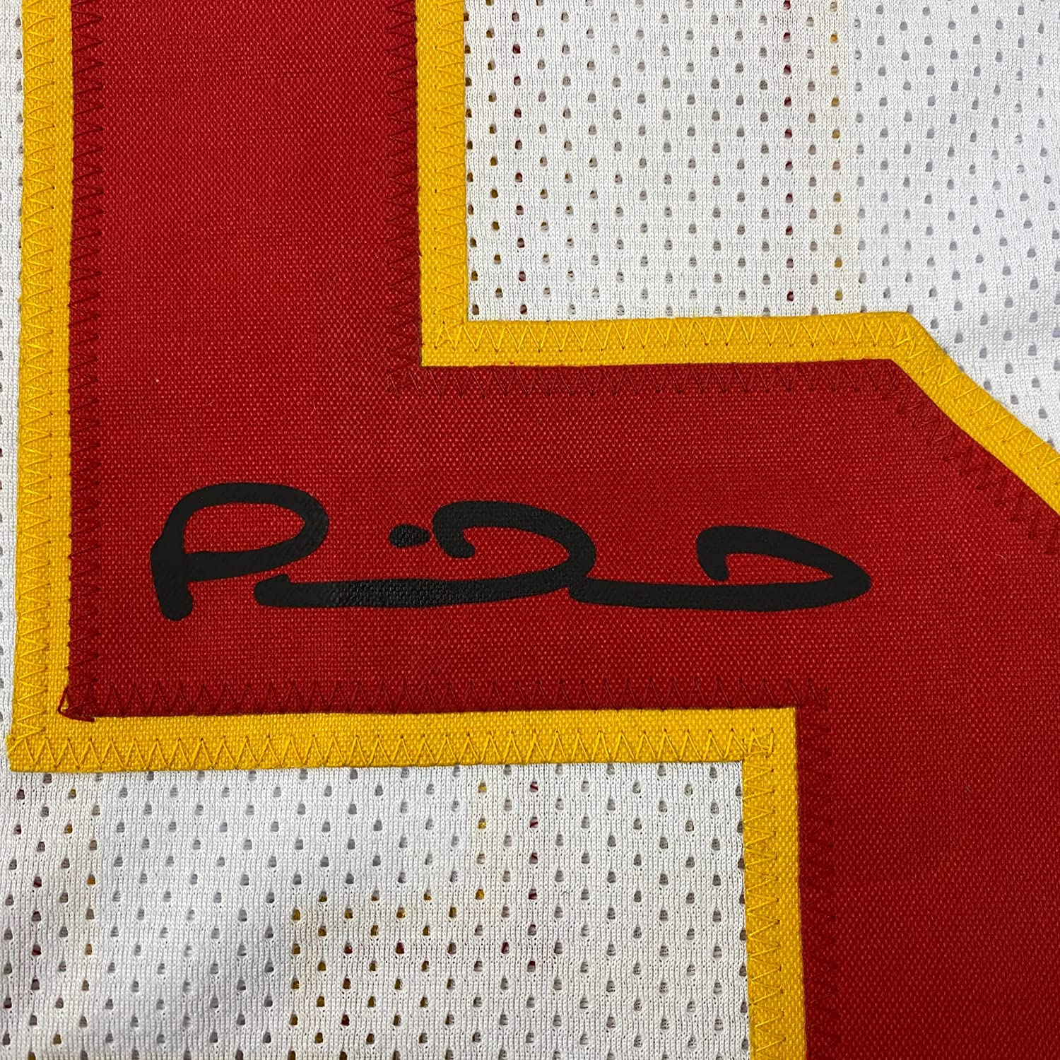 Framed Facsimile Autographed Patrick Mahomes 35x39 Kansas City White Reprint Laser Auto Football Jersey Size Men's XL