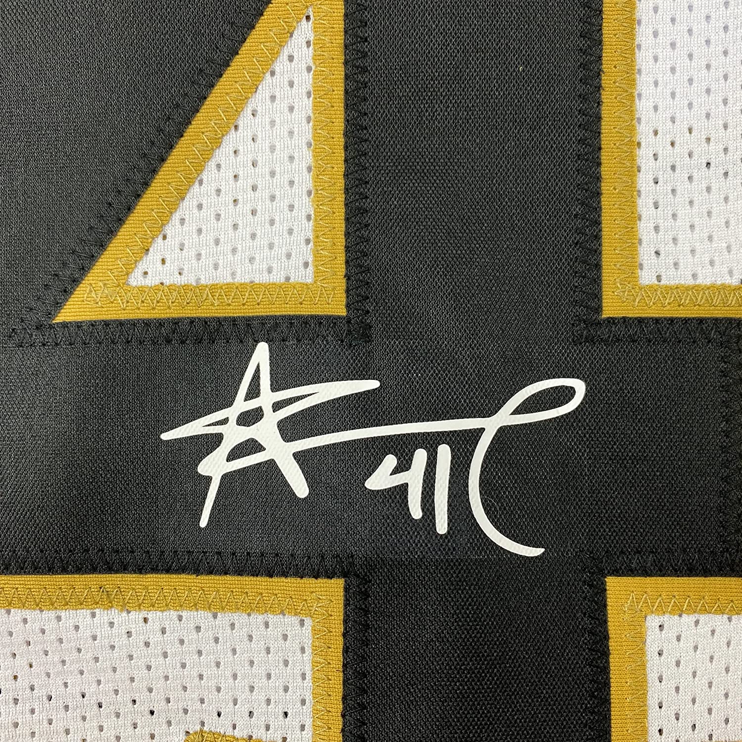 Framed Facsimile Autographed Alvin Kamara 35x39 New Orleans White Reprint Laser Auto Football Jersey