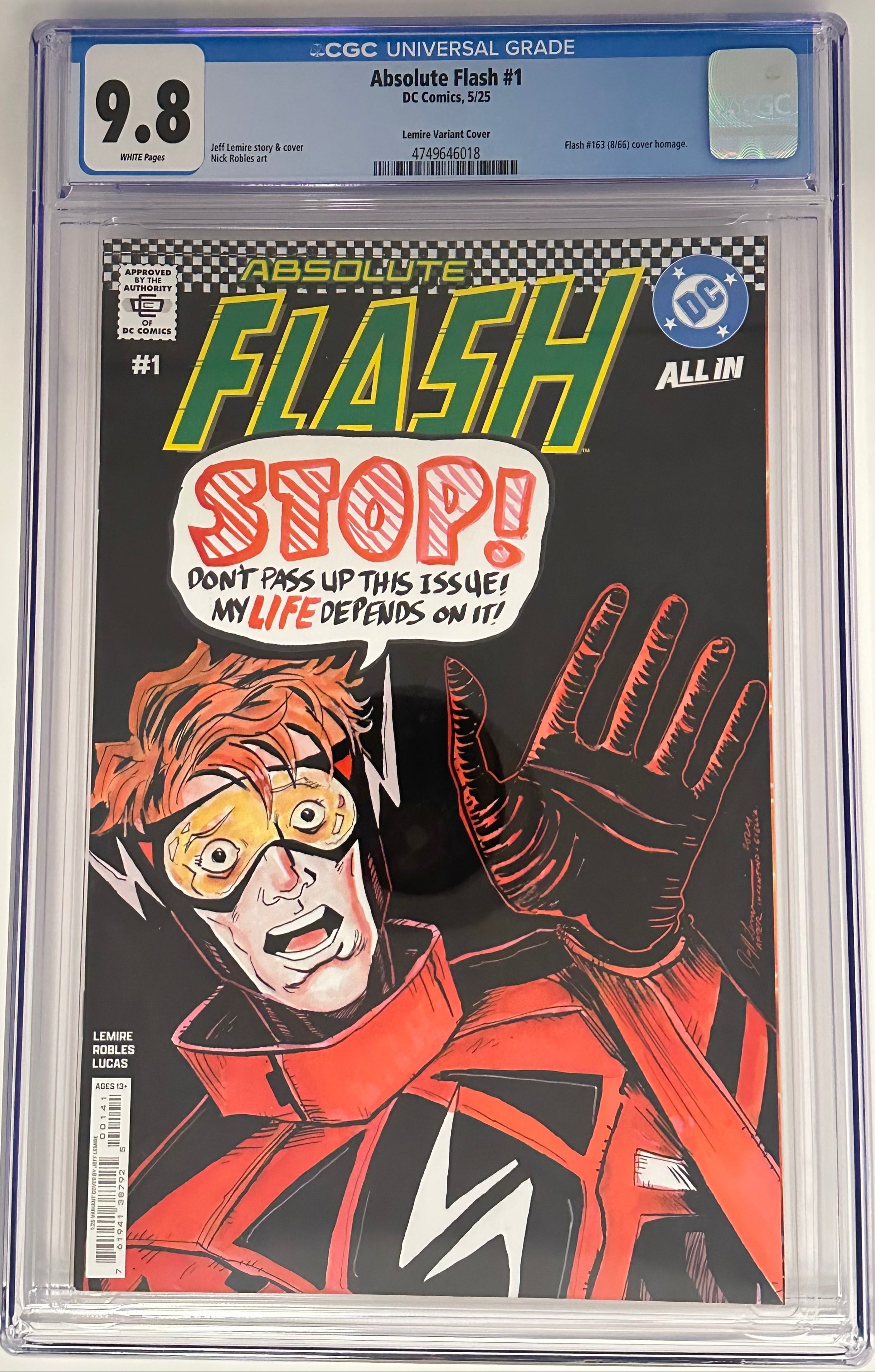 ABSOLUTE FLASH #1 CGC 9.8 BLUE LABEL JEFF LEMIRE 1:25 VAR [IN STOCK]