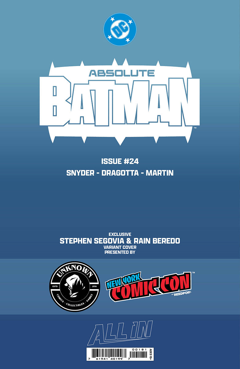 [Signed by Stephen Segovia] [BLACK & WHITE] ABSOLUTE BATMAN #24 STEPHEN SEGOVIA NYCC EXCLUSIVE VIRGIN VAR (01/27/2027)