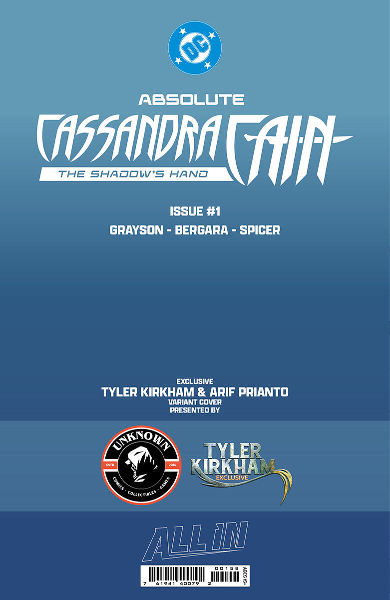 [Signed by Tyler Kirkham][FOIL] ABSOLUTE CASSANDRA CAIN THE SHADOW'S HAND #1 (ONE SHOT) TYLER KIRKHAM BATTLE DAMAGED VIRGIN VAR (01/13/2027)