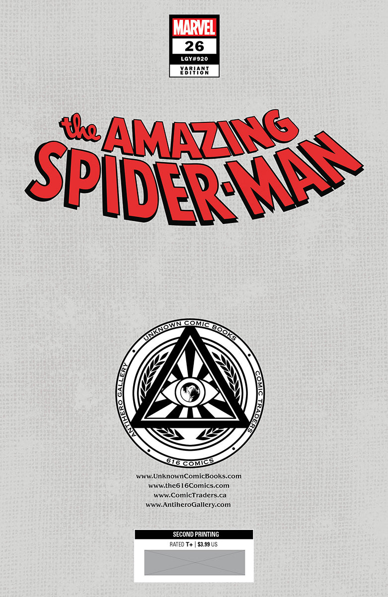 AMAZING SPIDER-MAN #26 2ND PRINTING UNKNOWN COMICS DAVIDE PARATORE EXCLUSIVE VIRGIN VAR (07/12/2023)