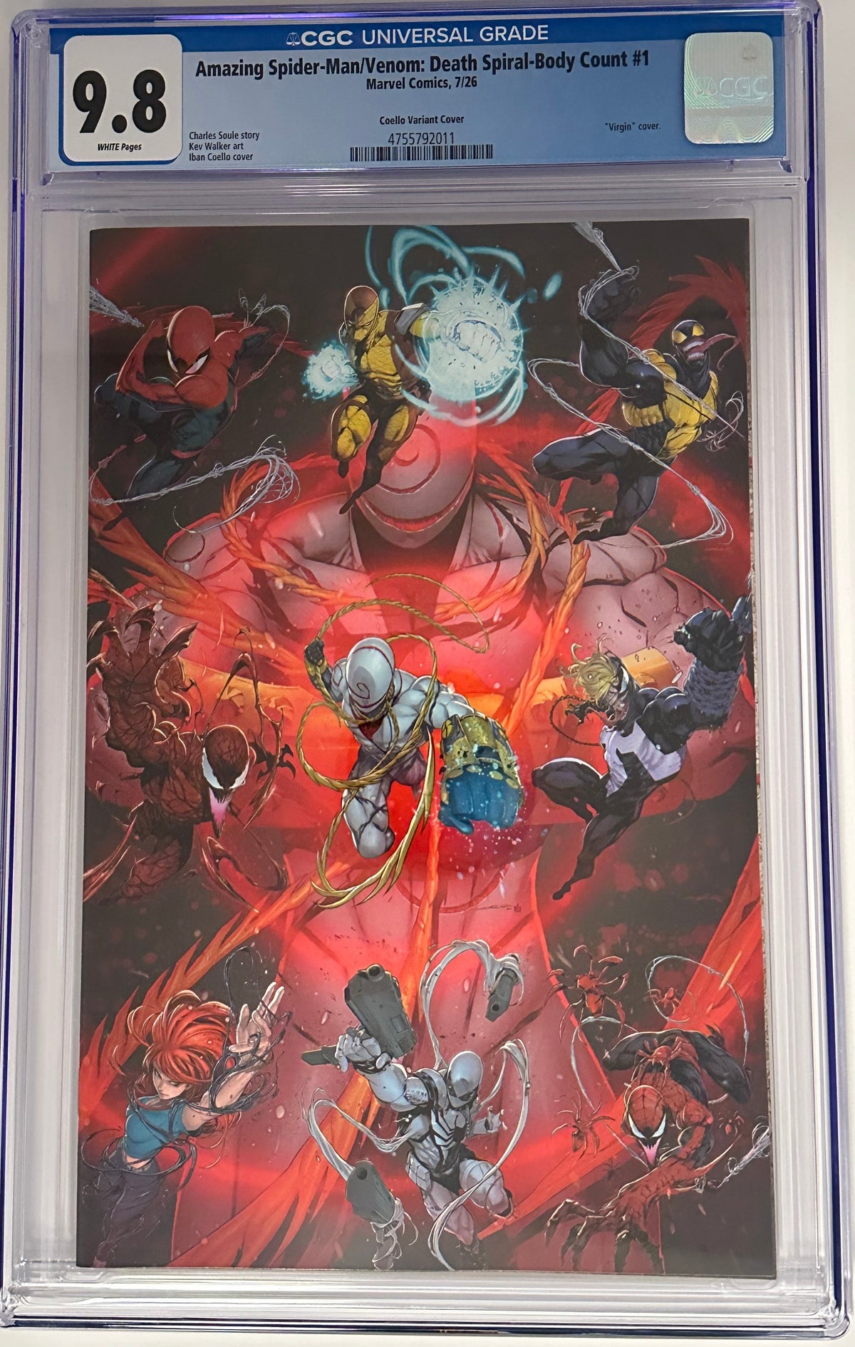 AMAZING SPIDER-MAN/VENOM: DEATH SPIRAL-BODY COUNT #1 CGC 9.8 BLUE LABEL IBAN COELLO 1:100 VIRGIN VAR [IN STOCK]