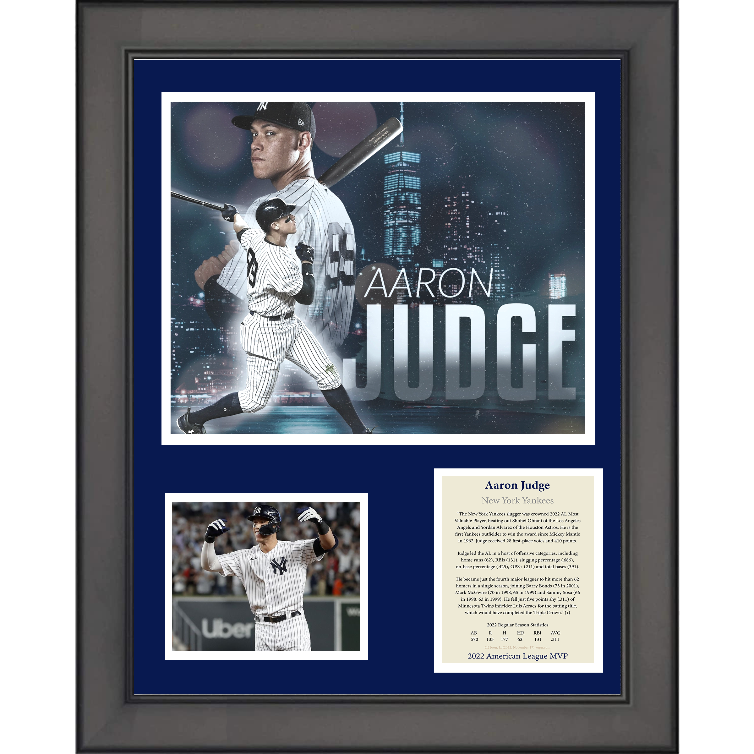 Framed Aaron Judge 2022 AL MVP New York Yankees 11"x14" Baseball Three Photo Collage