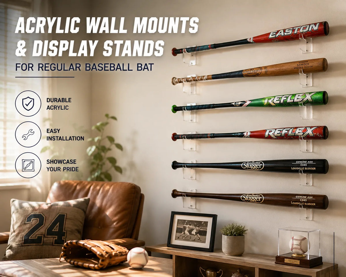Acrylic Wall Mounts and Display Stands for Regular Baseball Bat