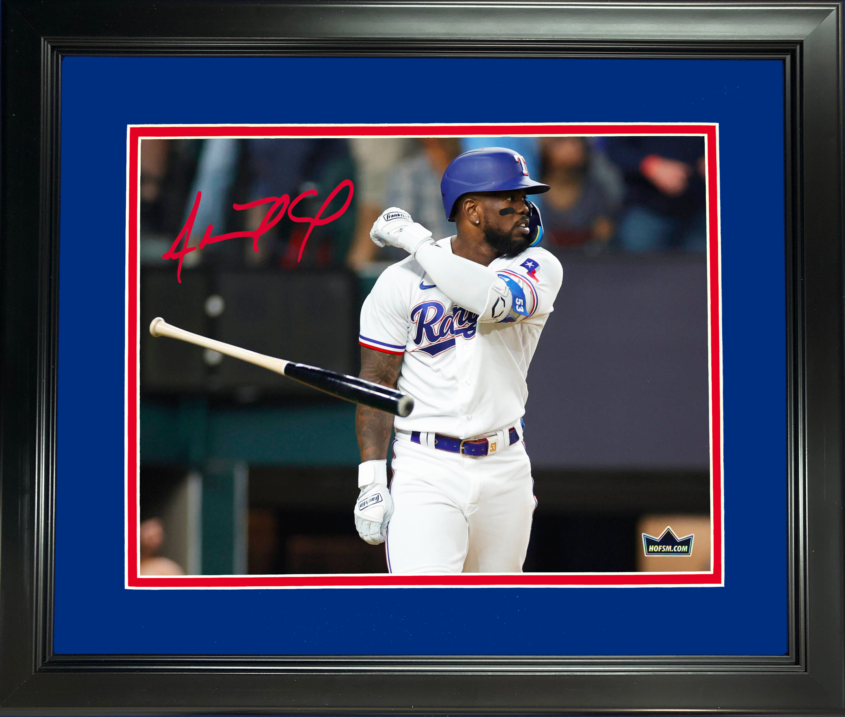 Framed Adolis Garcia Bat Flip Facsimile Laser Engraved Signature Auto 11"x14"Baseball Photo HOFSM Holo
