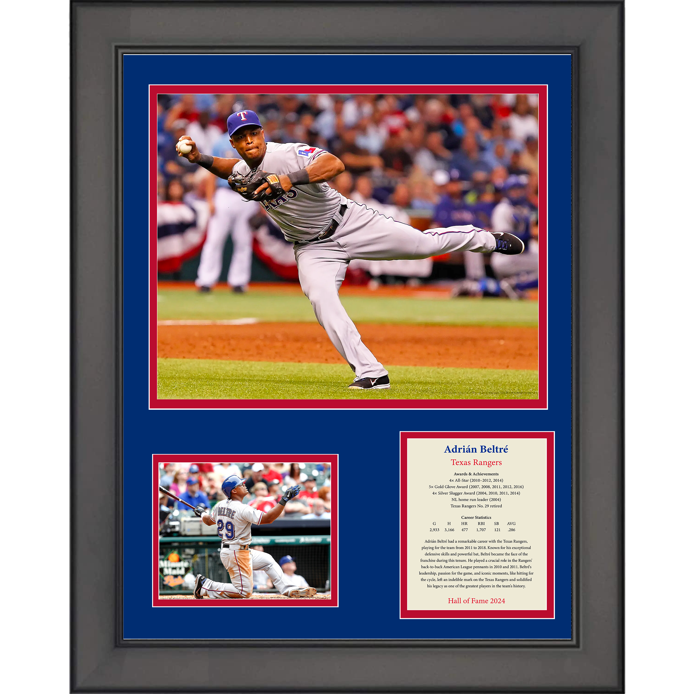Framed Adrian Beltre Hall of Fame Baseball 11"x14" Three Photo Collage