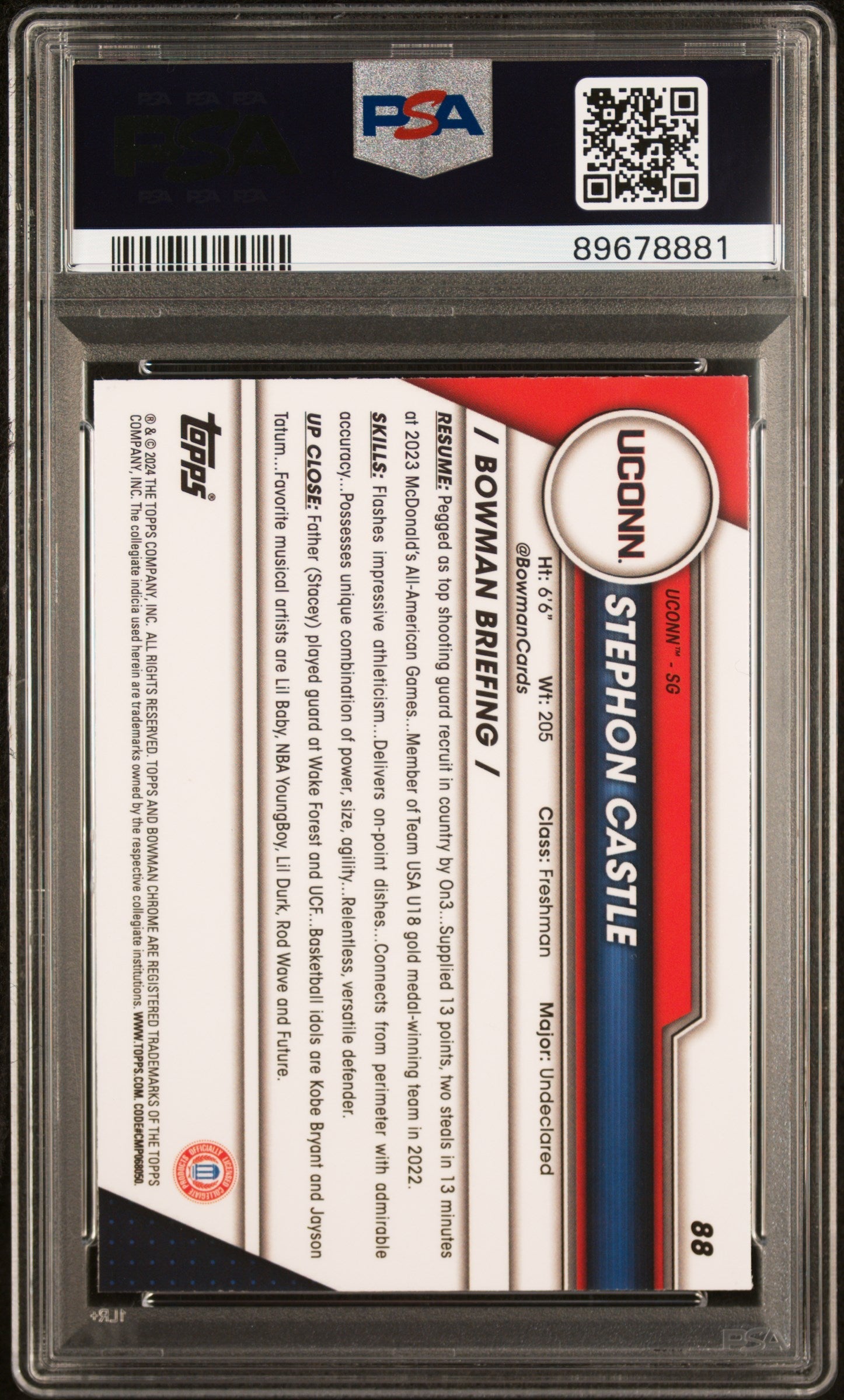Graded 2023 Topps Bowman U Chrome Stephon Castle #88 Pink Rookie RC Basketball Card PSA 10 Gem Mint