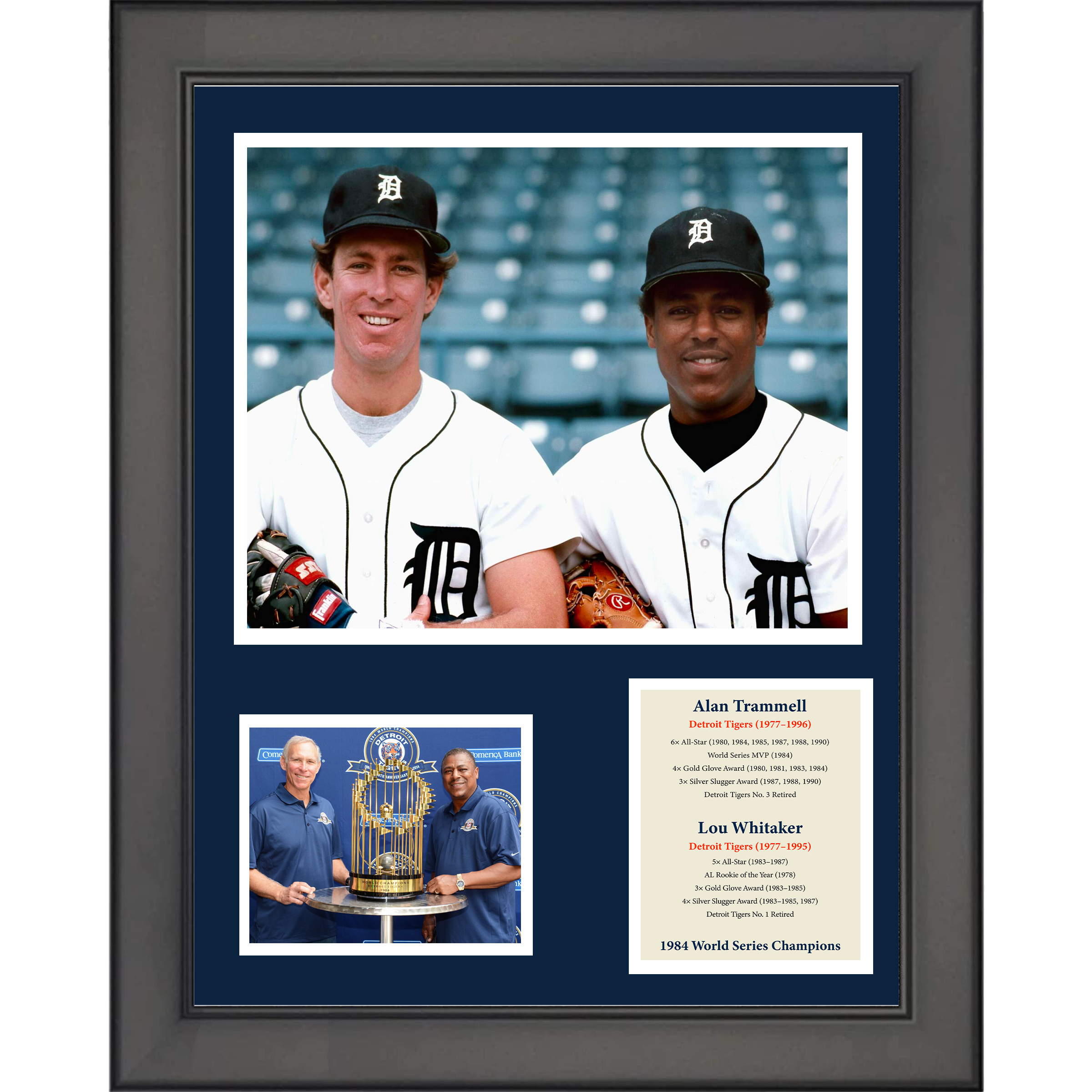 Framed Alan Trammell & Lou Whitaker Detroit Tigers Baseball 11"x14"Three Photo Collage