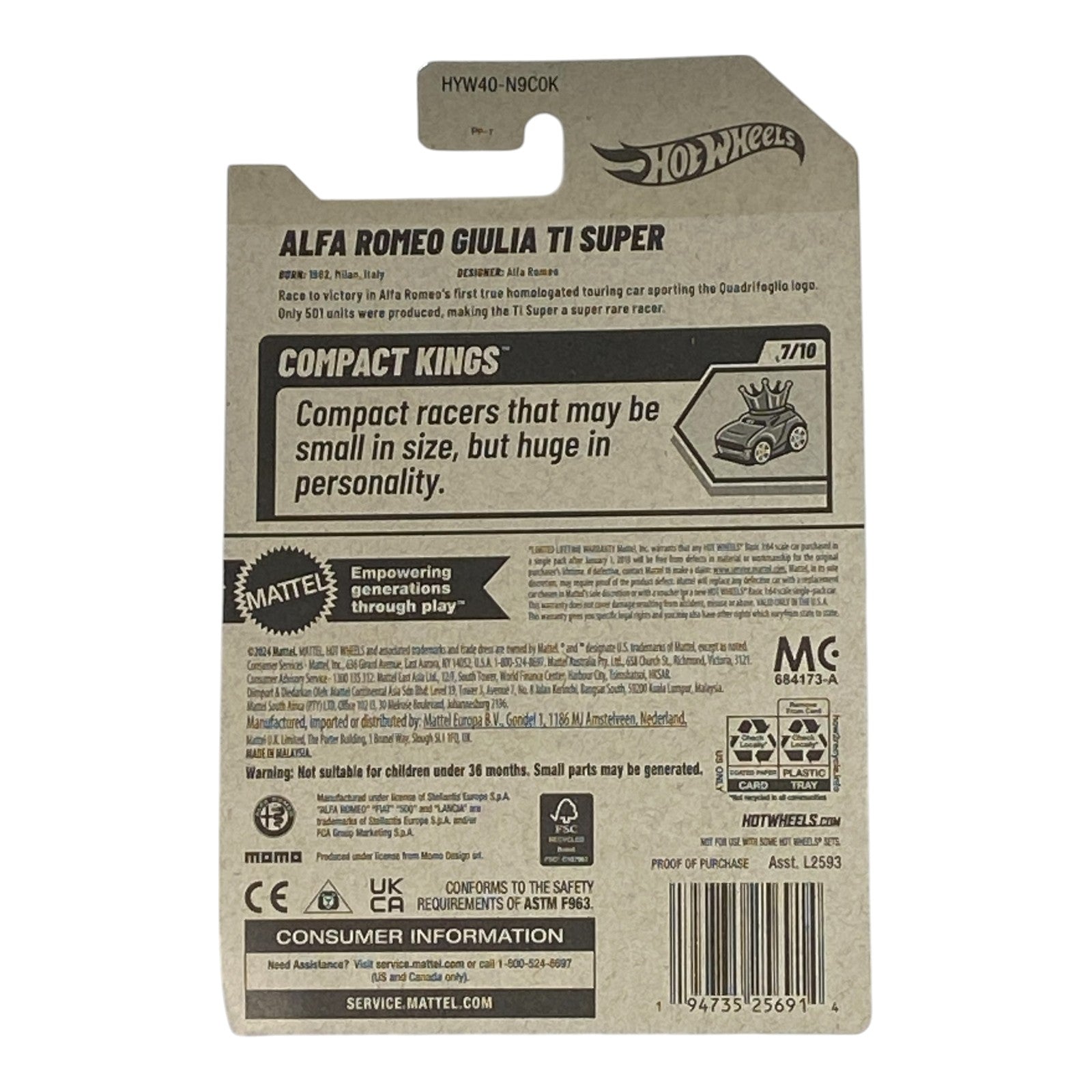 Hot Wheels Alfa Romeo Giulia TI Super - Compact Kings Series 7/10