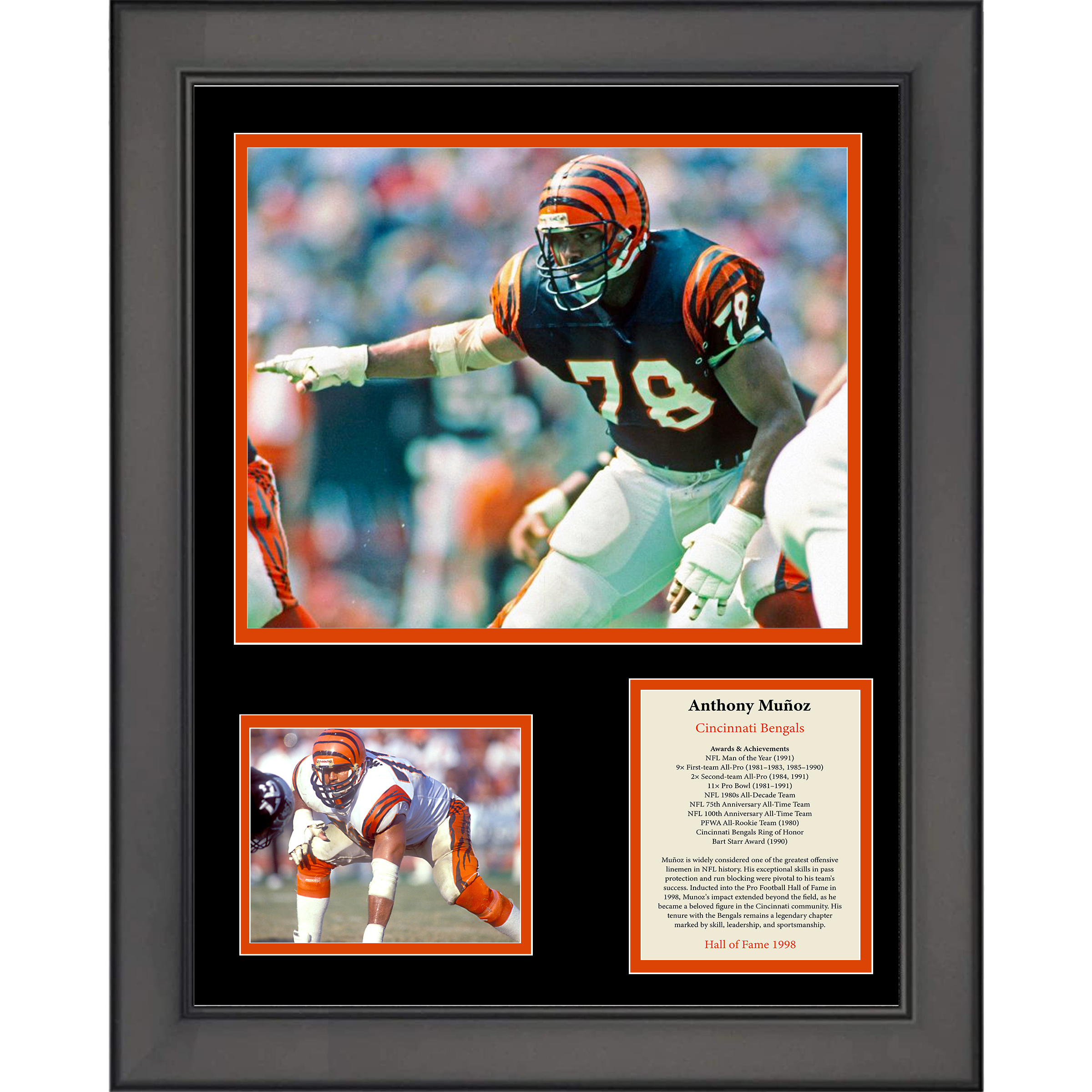 Framed Anthony Munoz Hall of Fame Cincinnati Bengals 11"x14" Football Three Photo Collage