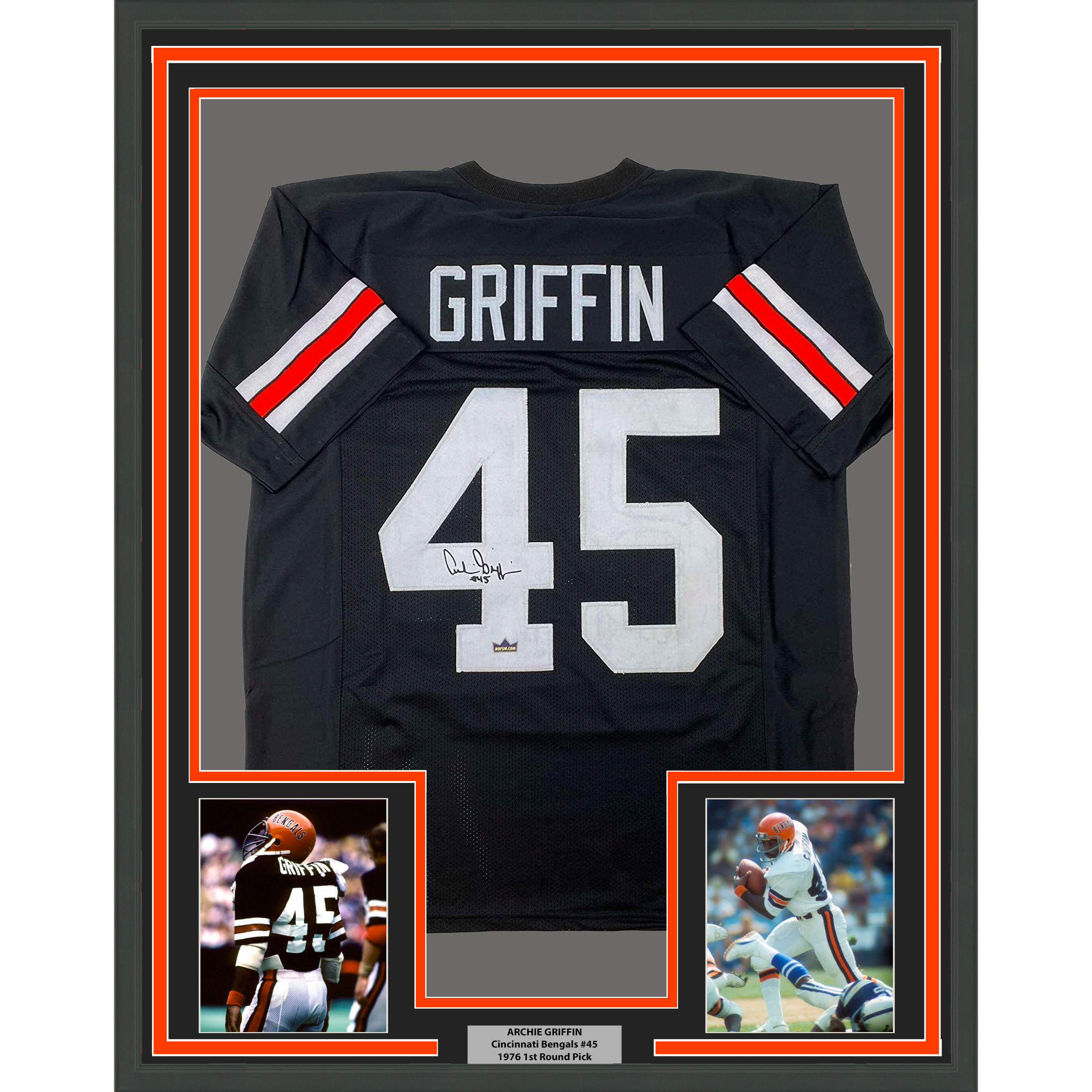 Framed Facsimile Autographed Archie Griffin 35x39 Cincinnati Black Reprint Laser Auto Football Jersey