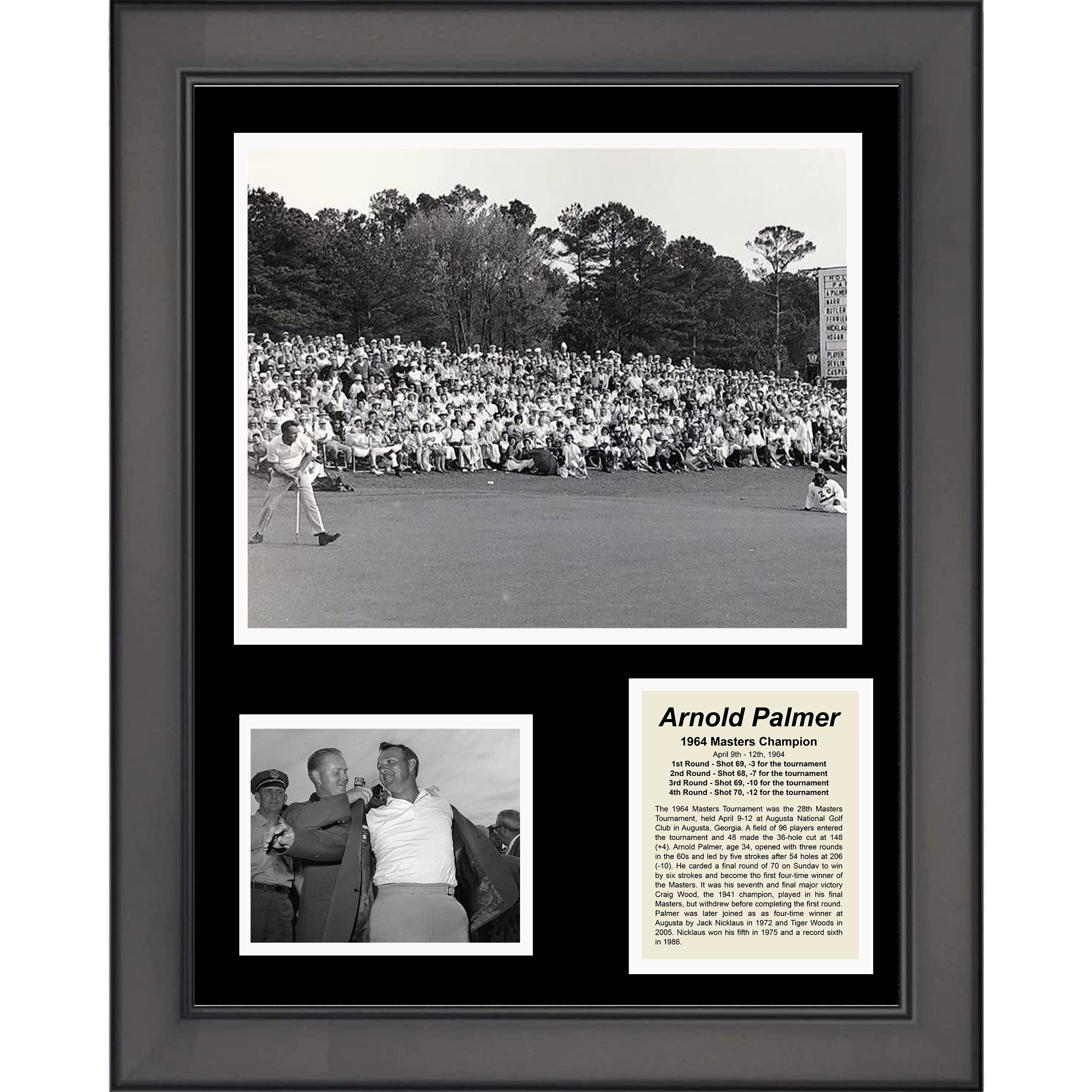 Framed Arnold Palmer 1964 Masters Champion PGA Golf 11"x14"Three Photo Collage
