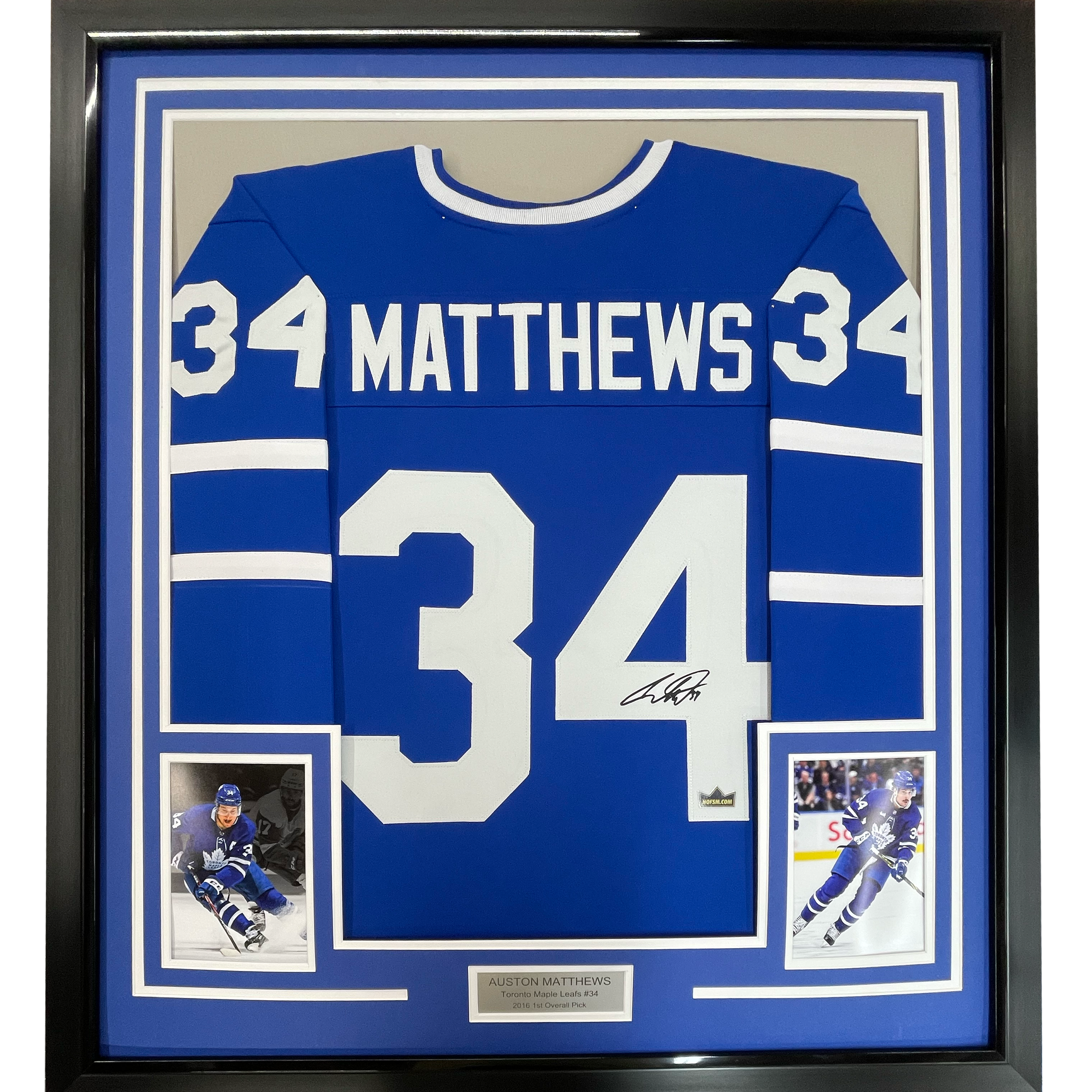 Framed Facsimile Autographed Auston Matthews 35x39 Toronto Blue Reprint Laser Auto Hockey Jersey