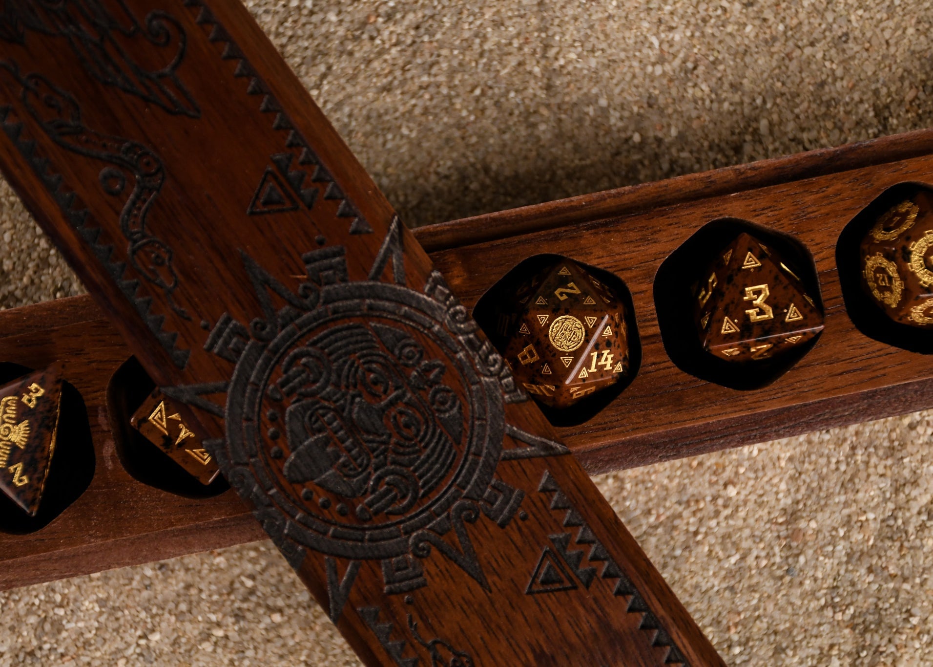 Aztec Mahogany Obsidian Stone Dice Set - Dice Around the World Collection