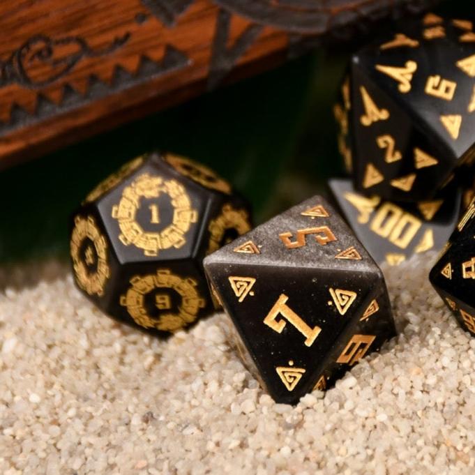 Aztec Silver Sheen Obsidian Stone Dice Set - Dice Around the World Collection