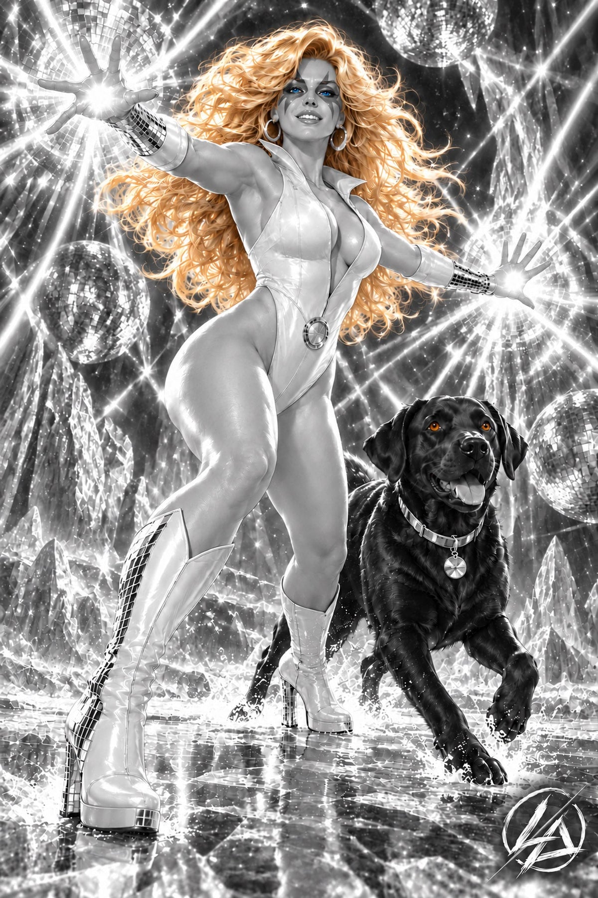 Dazzler & Black Dog — Cover A (Black & White) | 11×17 Fan Art Print by Lusitan Art