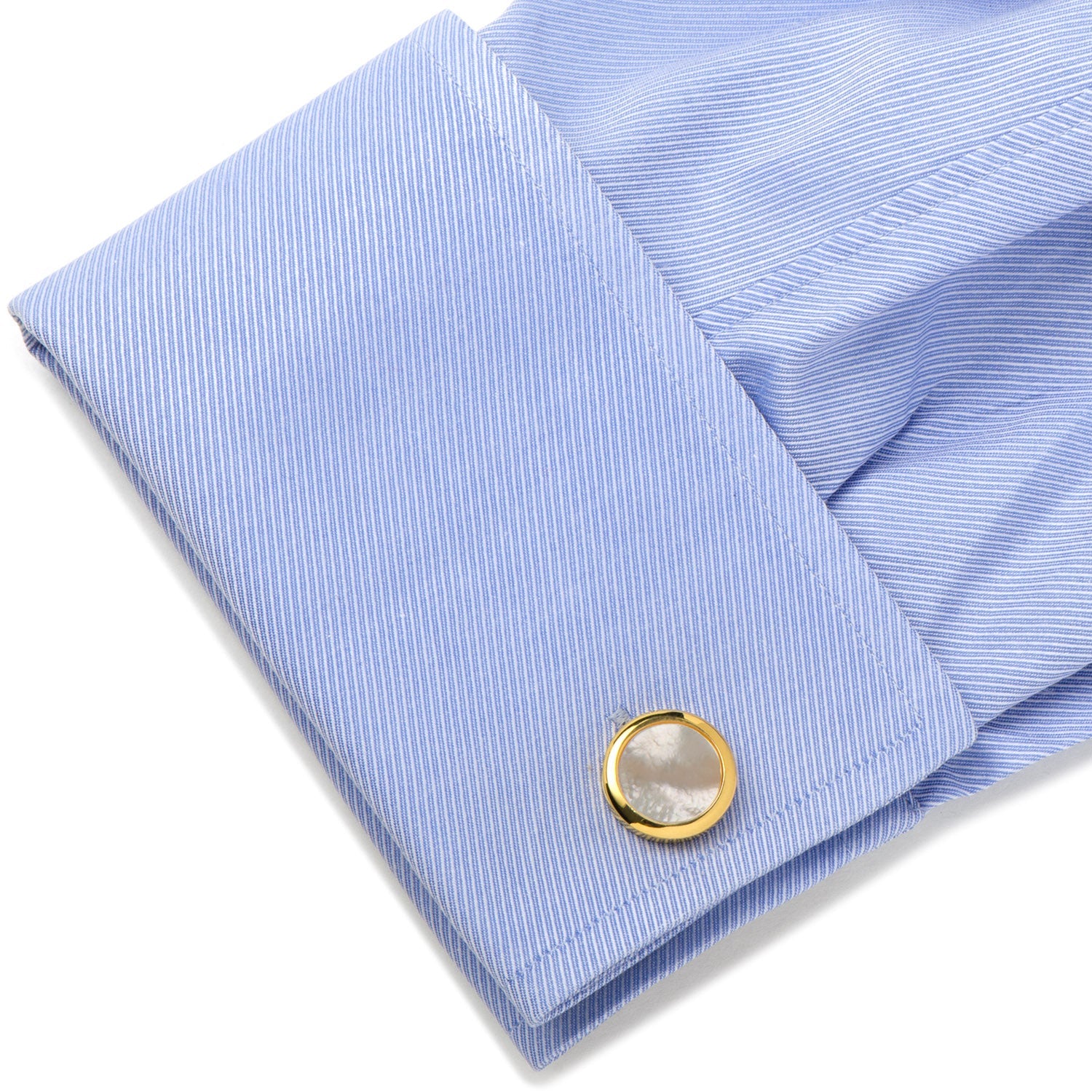 Double Sided Gold Mother of Pearl Round Beveled Cufflinks
