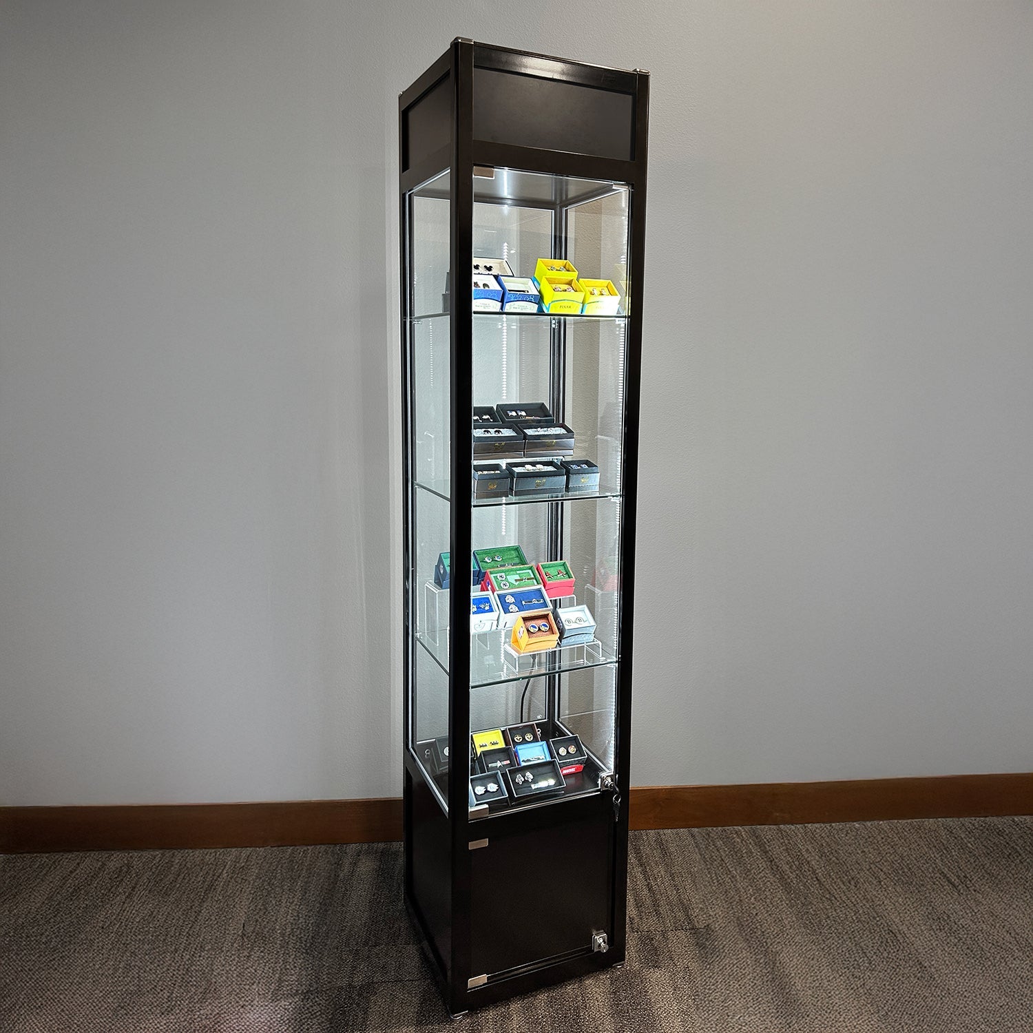 Retail Glass Display Black Cabinet With Locking Storage
