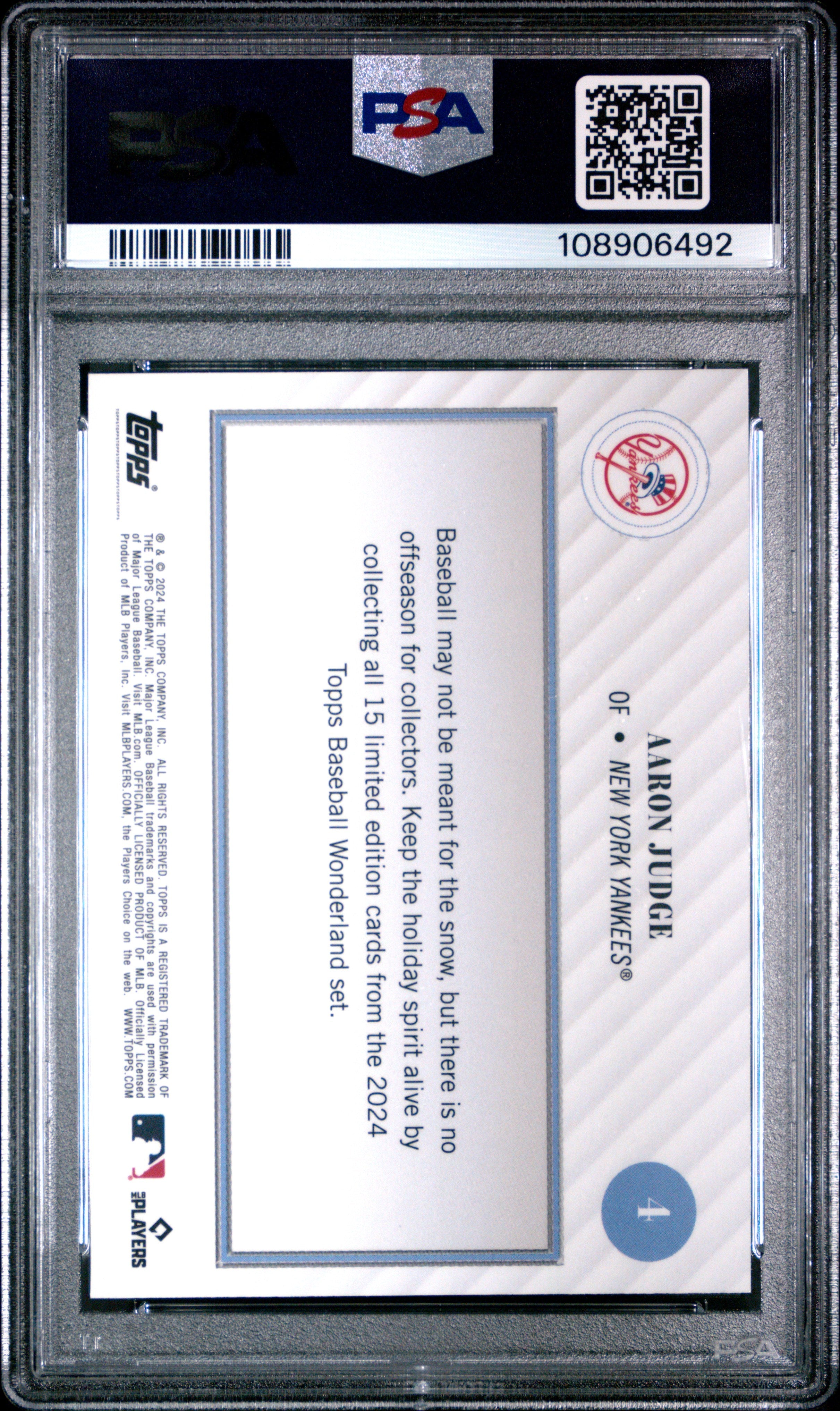 Graded 2024 Topps Wonderland Aaron Judge #4 Baseball Card PSA 8 Near Mint