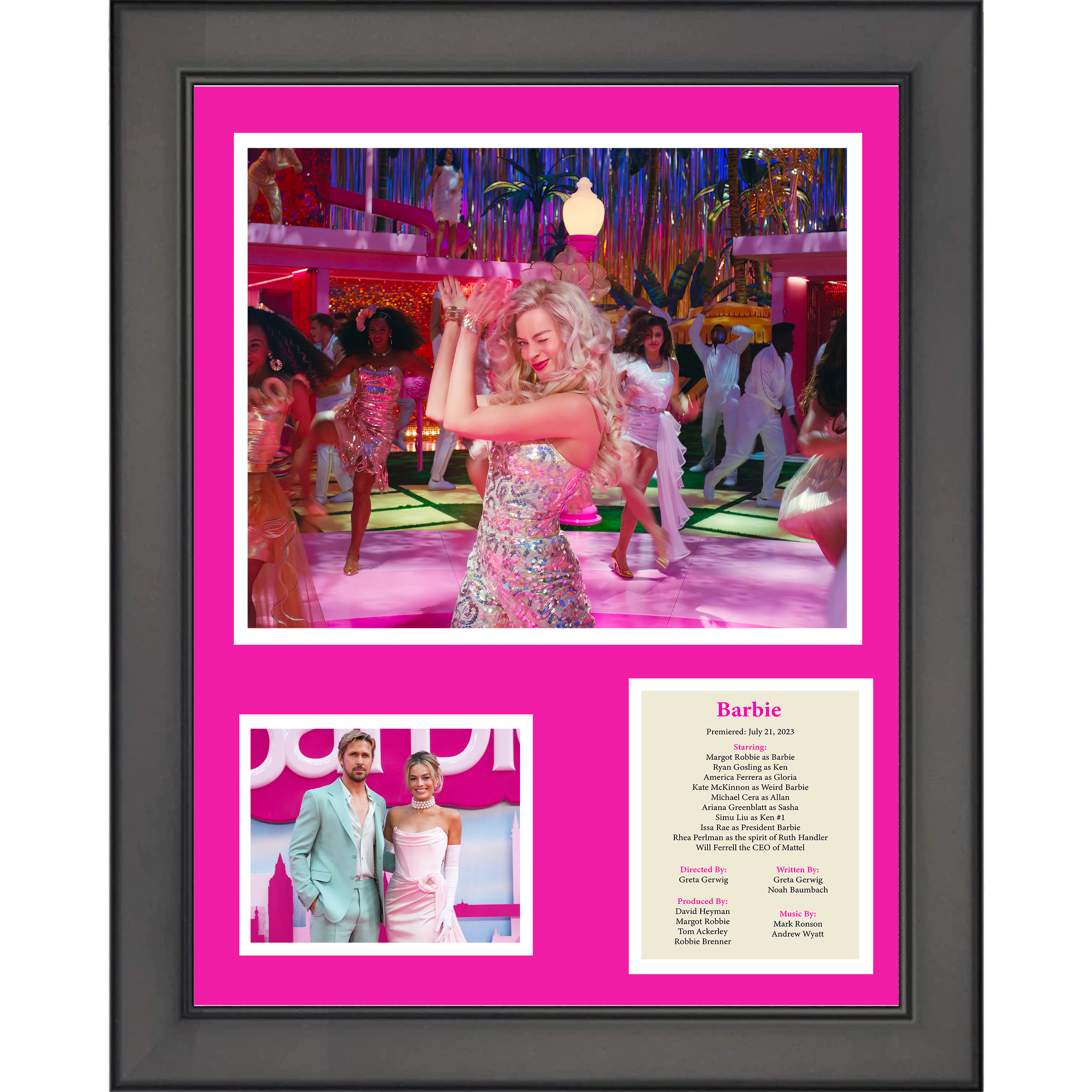 Framed Barbie Movie Margot Robbie & Ryan Gosling 11"x14" Three Photo Collage