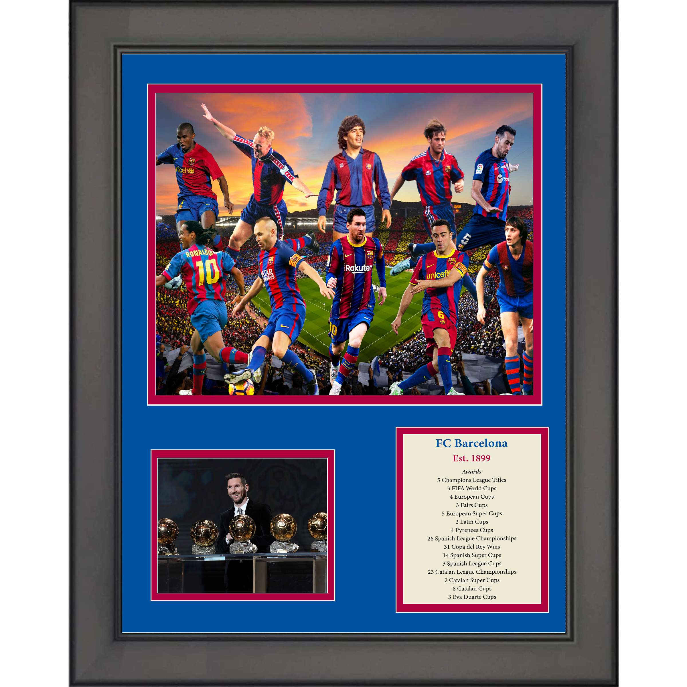 Framed FC Barcelona All-Time Greats Legends 11"x14" Futbol Soccer Three Photo Collage