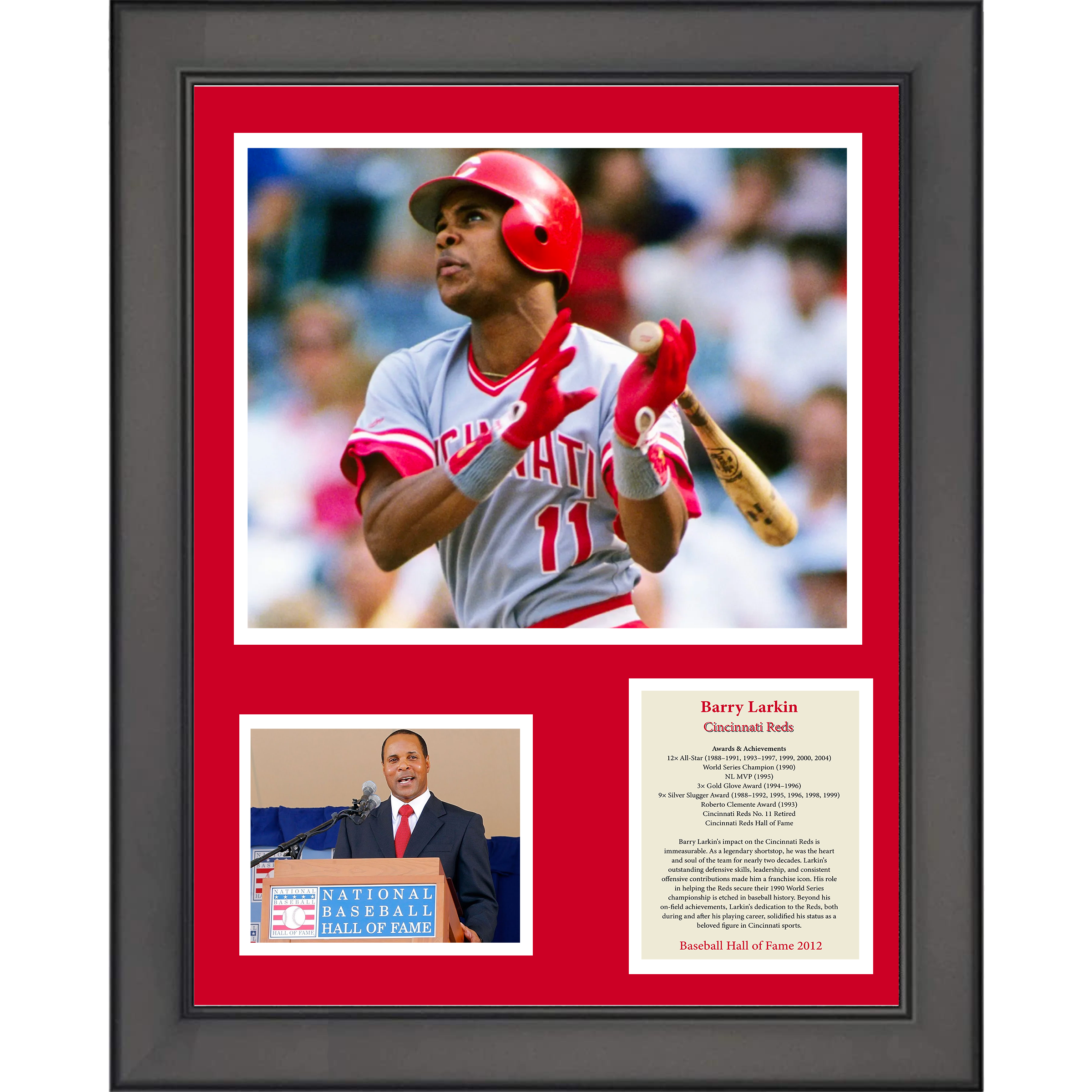 Framed Barry Larkin Hall of Fame 11"x14" Baseball Three Photo Collage