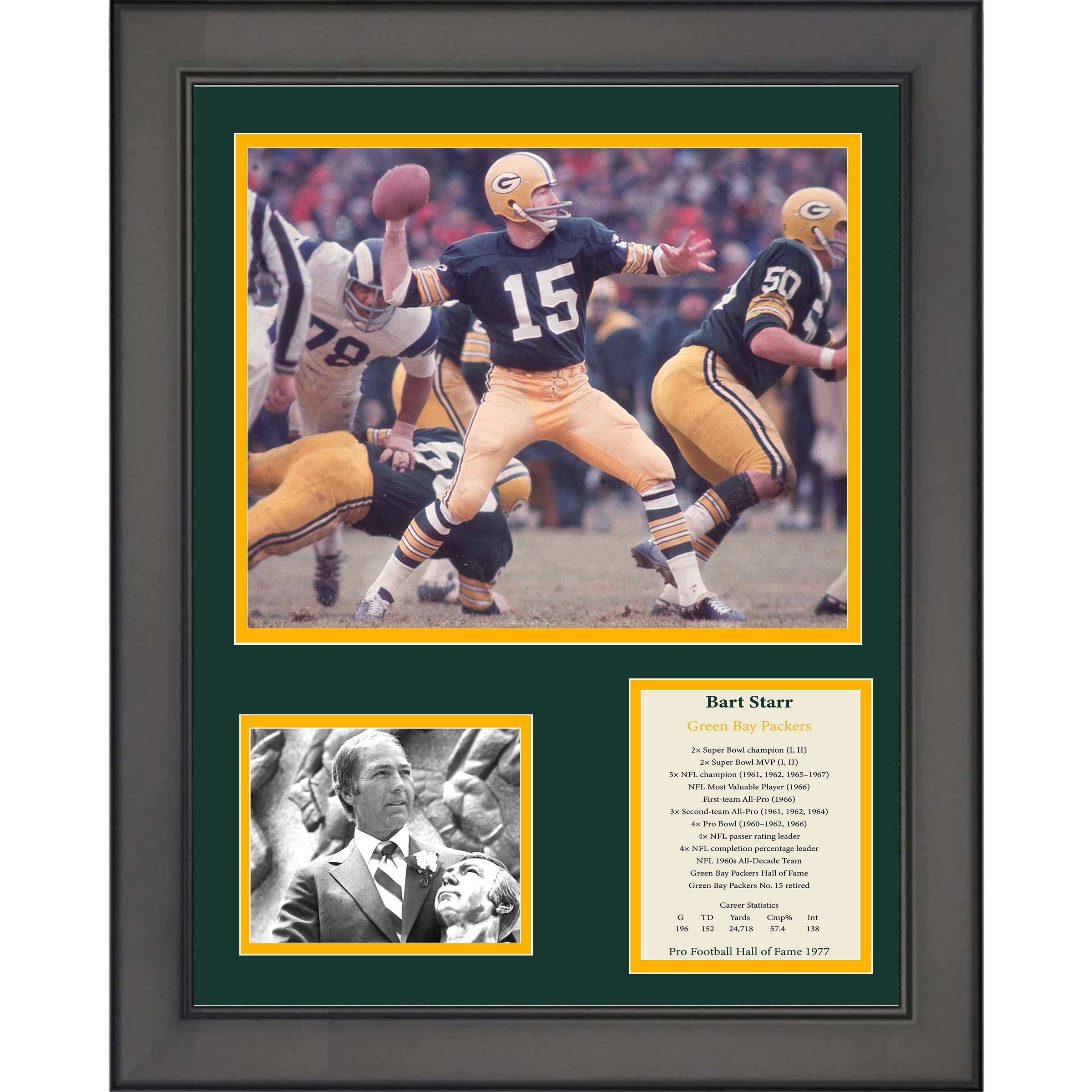 Framed Bart Starr Hall of Fame Green Bay Packers 11"x14" Football Three Photo Collage