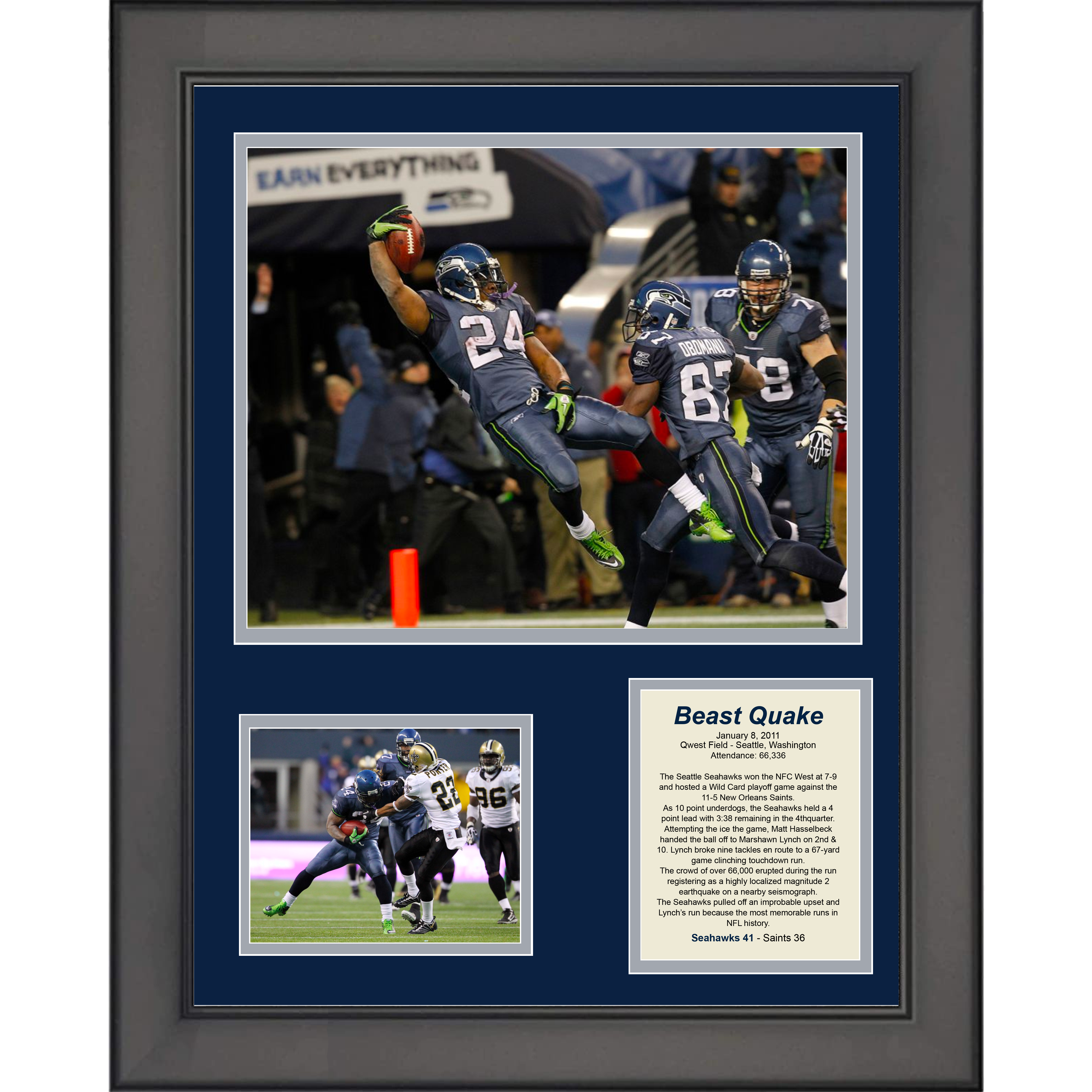 Framed Marshawn Lynch Beast Quake Seattle Seahawks 11"x14" Football Three Photo Collage
